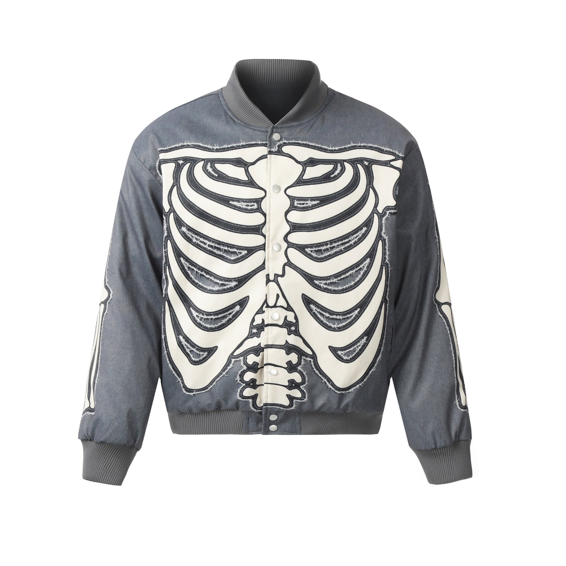 Vinatge Skull Skeleton Print Baseball Uniform Coat