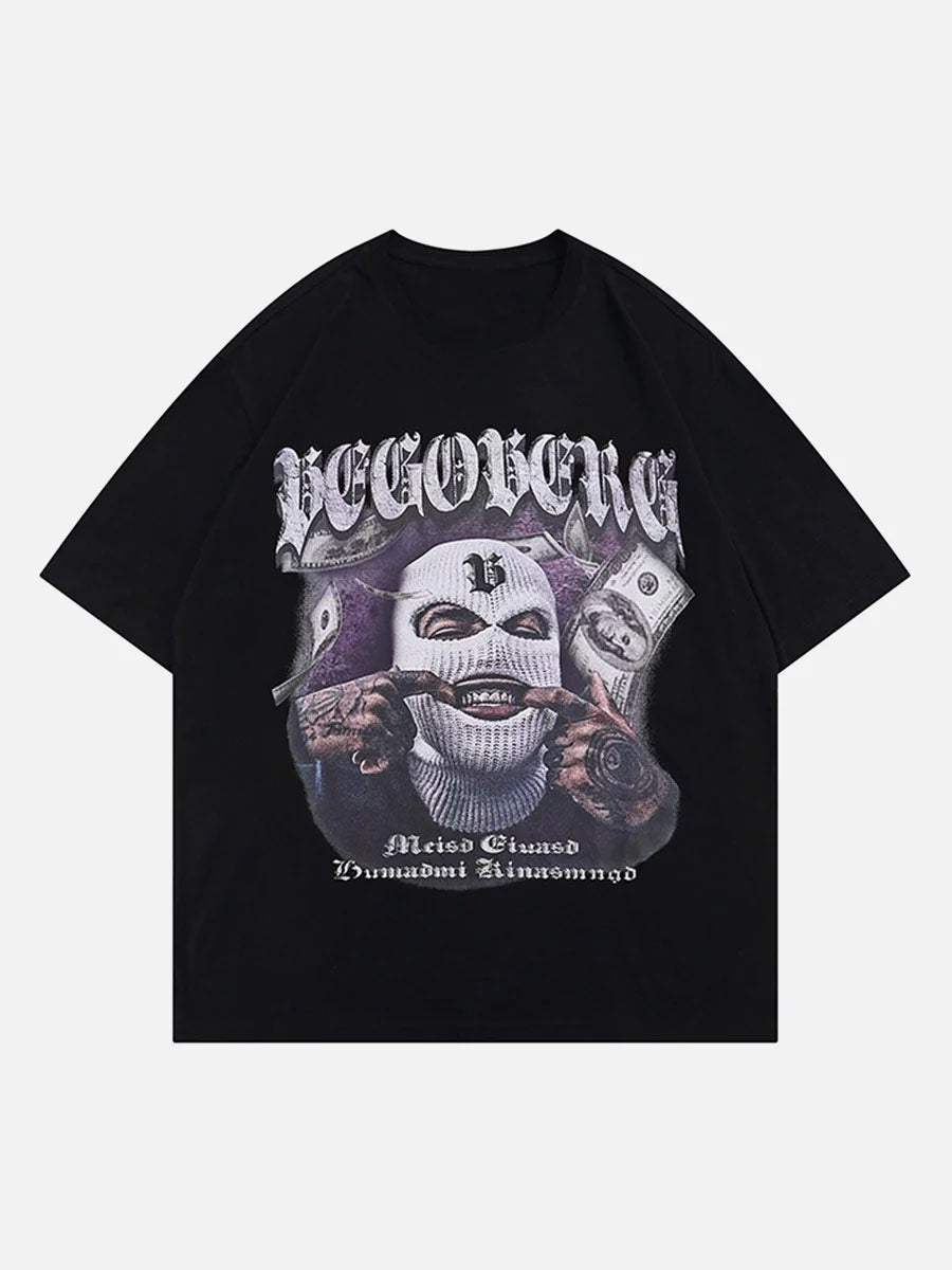 Disguisen Masked Gangster Portrait Printed T-Shirt