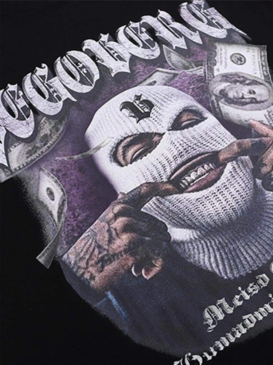 Disguisen Masked Gangster Portrait Printed T-Shirt