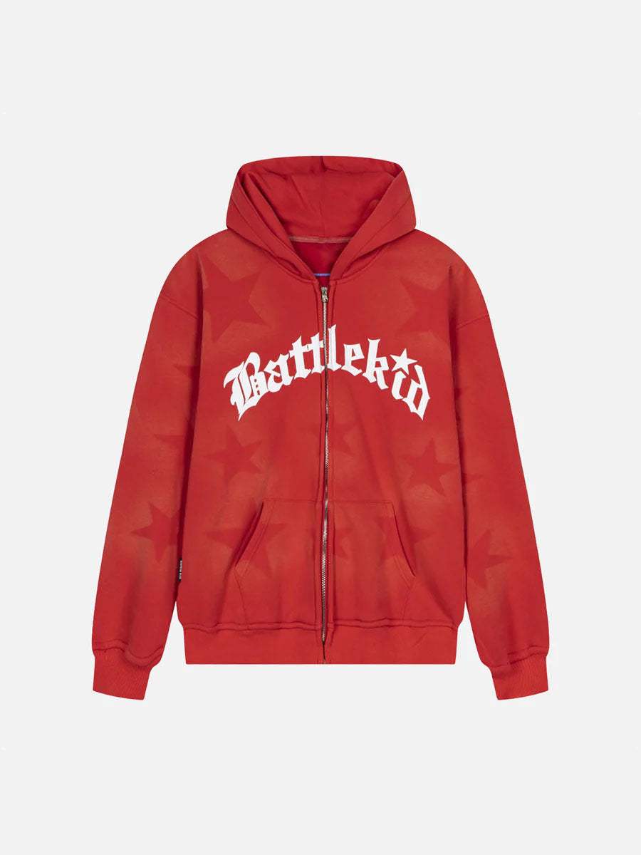 Disguisen Star Letter Print Zipper Hoodie