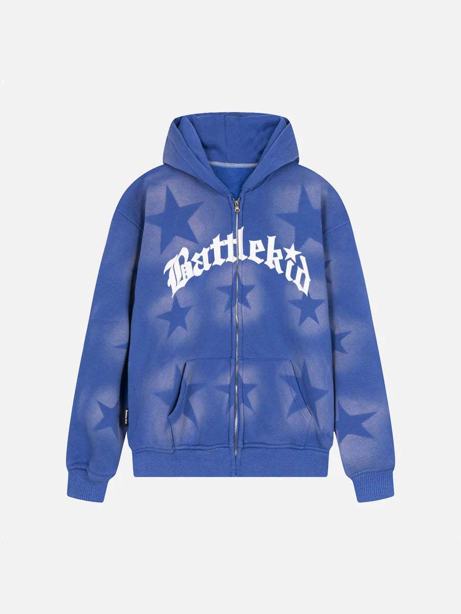 Disguisen Star Letter Print Zipper Hoodie