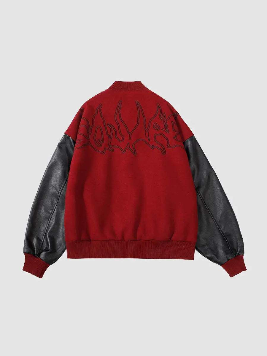 Symbol Embroidery PU Leather Racing Jacket