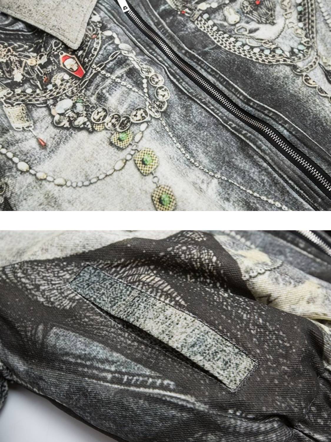 Washed 3D Jewel Print Denim Jacket