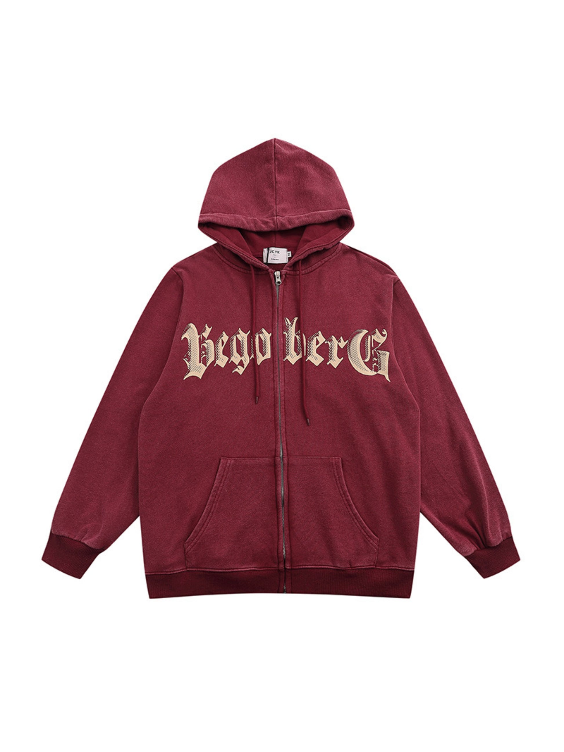 Vintage Letter Print Zipper Hoodie