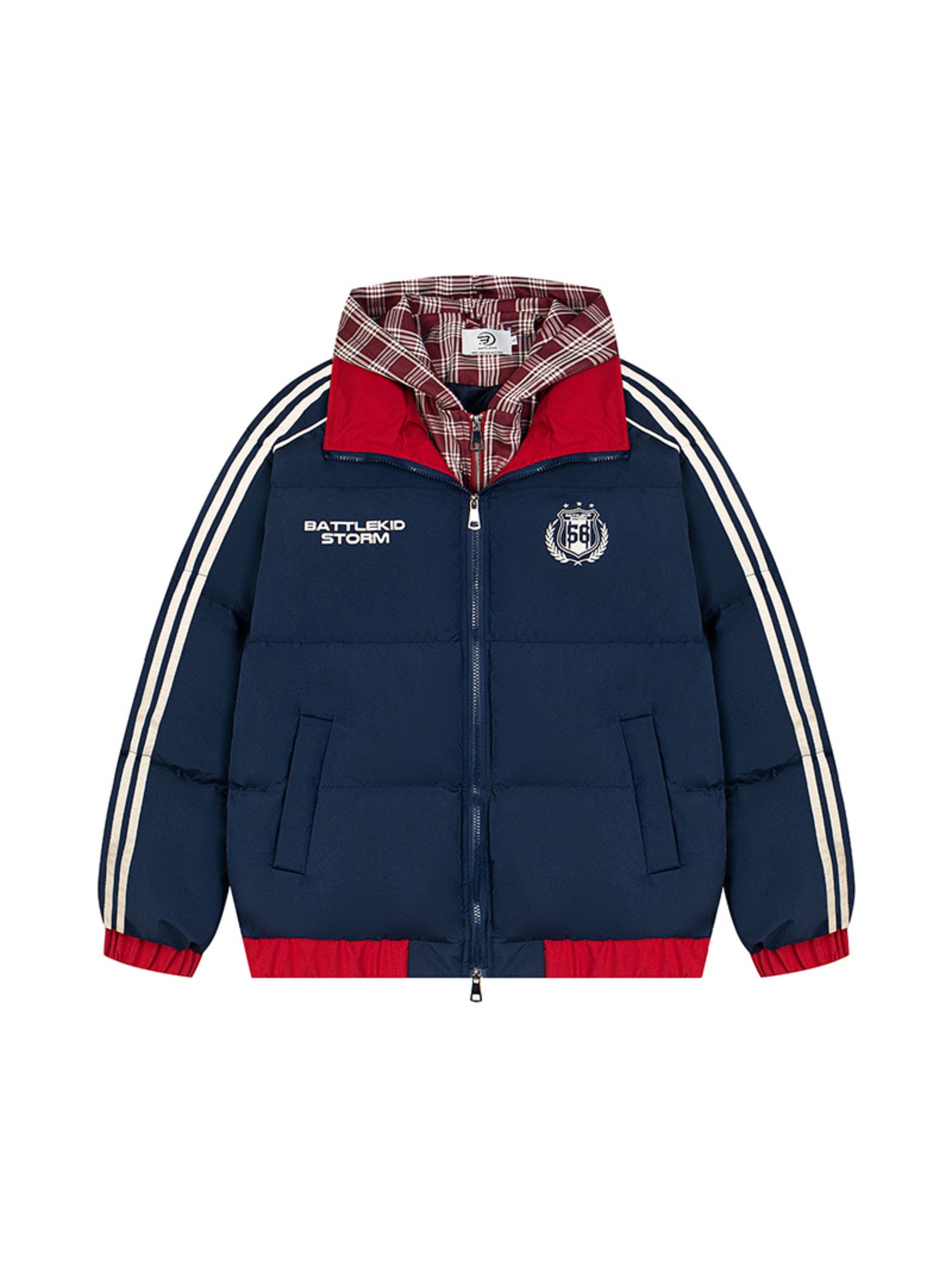 Retro Fake Two-piece Hooded Plaid Jacket