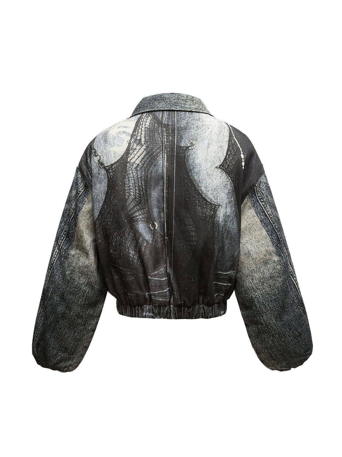 Washed 3D Jewel Print Denim Jacket
