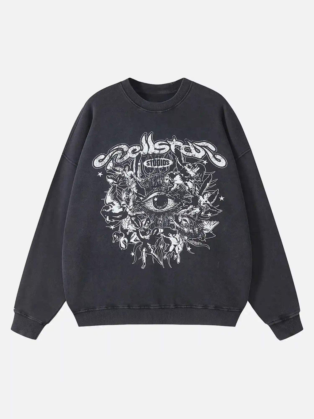 Disguisen Batik Distressed Loose Round Neck Sweatshirt