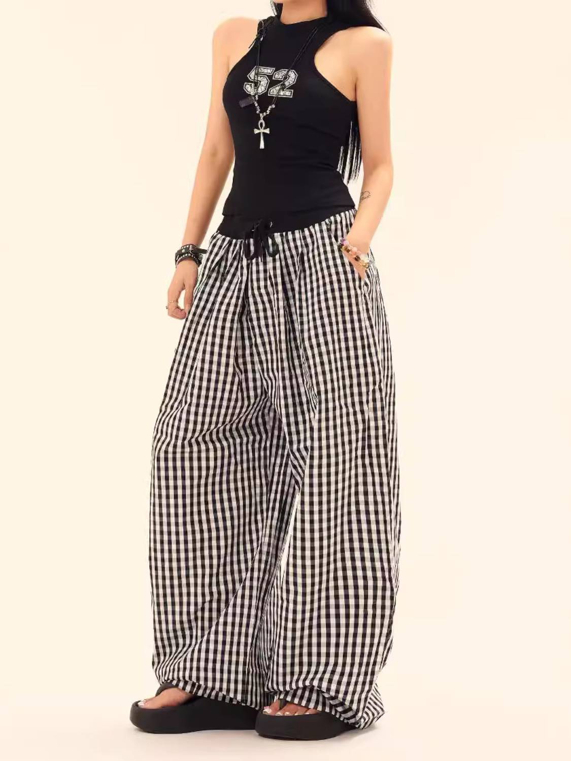 Baggy Patchwork Plaid Sweatpants
