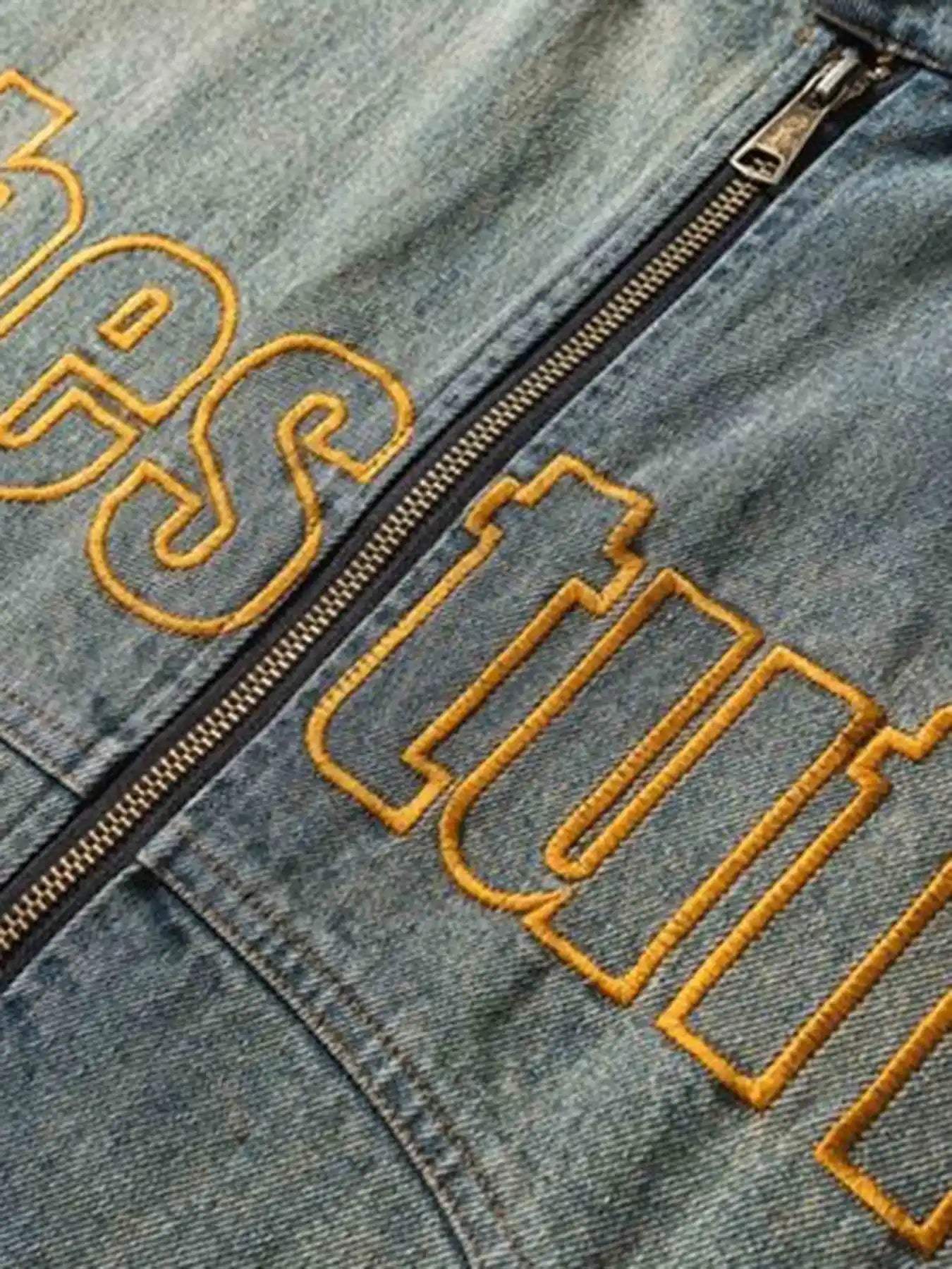 Disguisen Hip-hop Badge Embroidered Do-over Denim Jacket