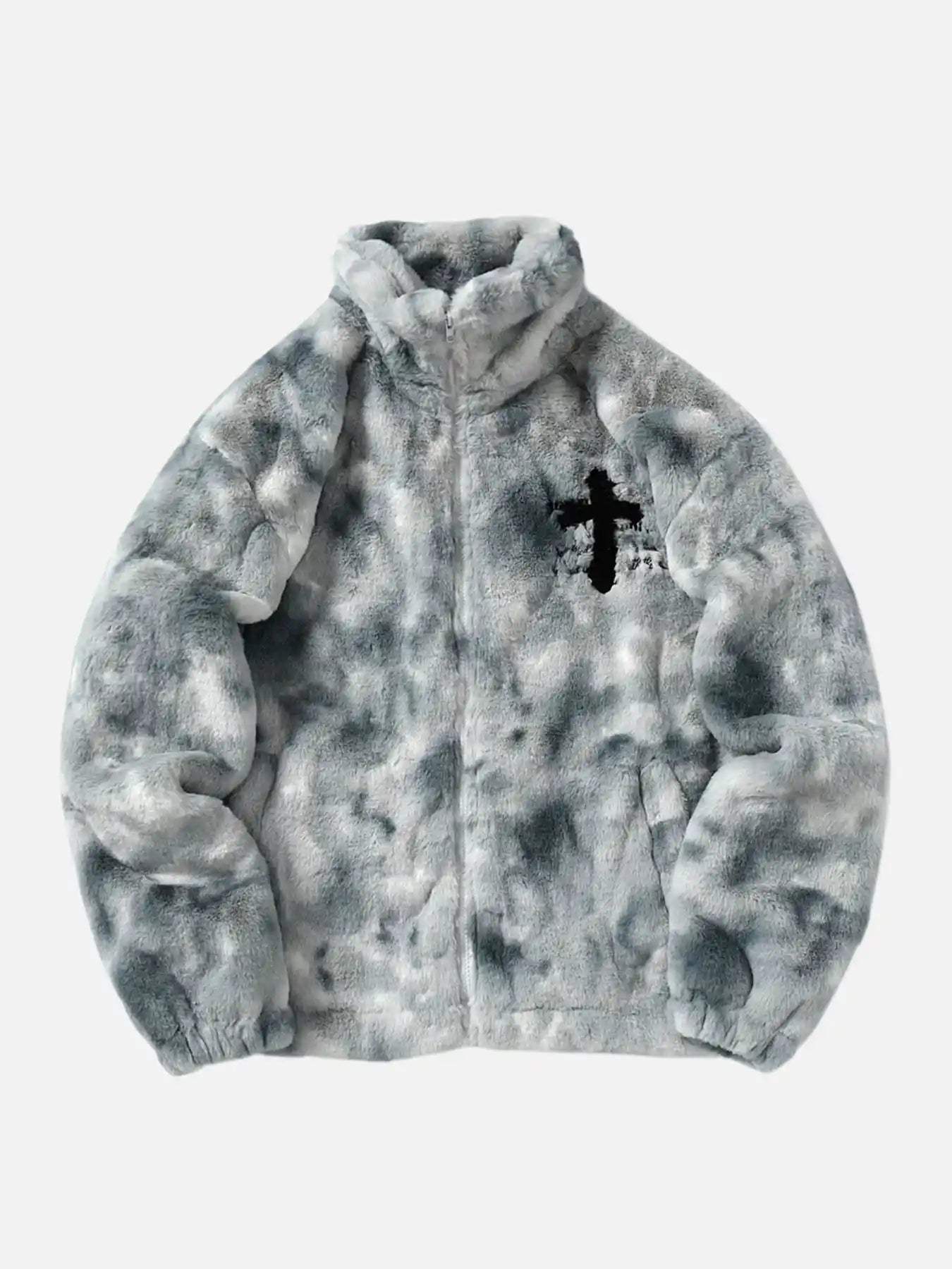 Disguisen Gradient Plush Cross Embroidered Lambswool Coat-1049