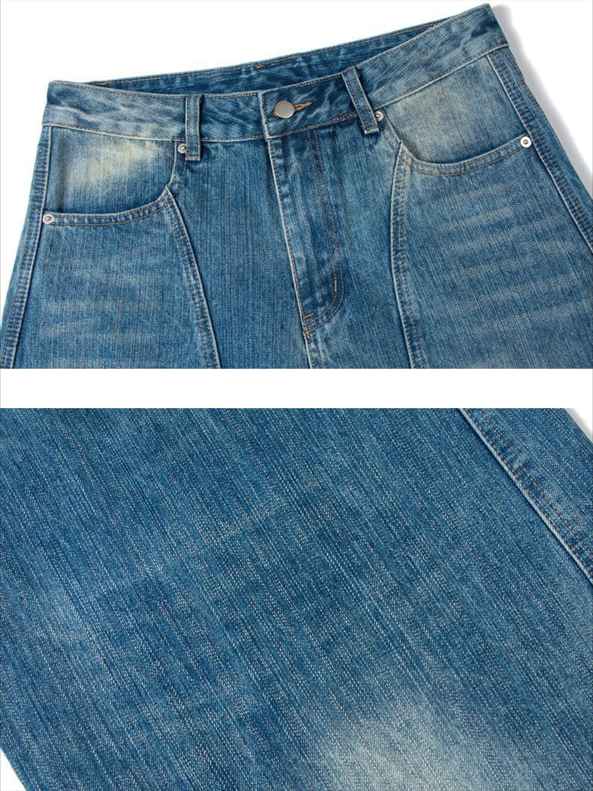 Vintage Distressed Curved Silhouette Jeans