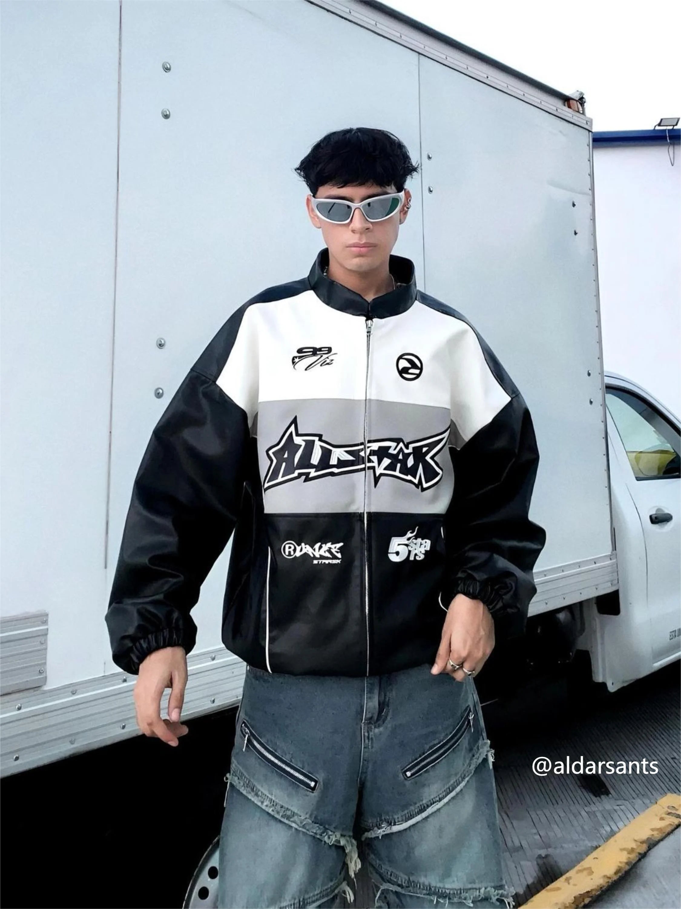 Disguisen Hip-Hop Street Style Stitching Pu Motorcycle Jacket