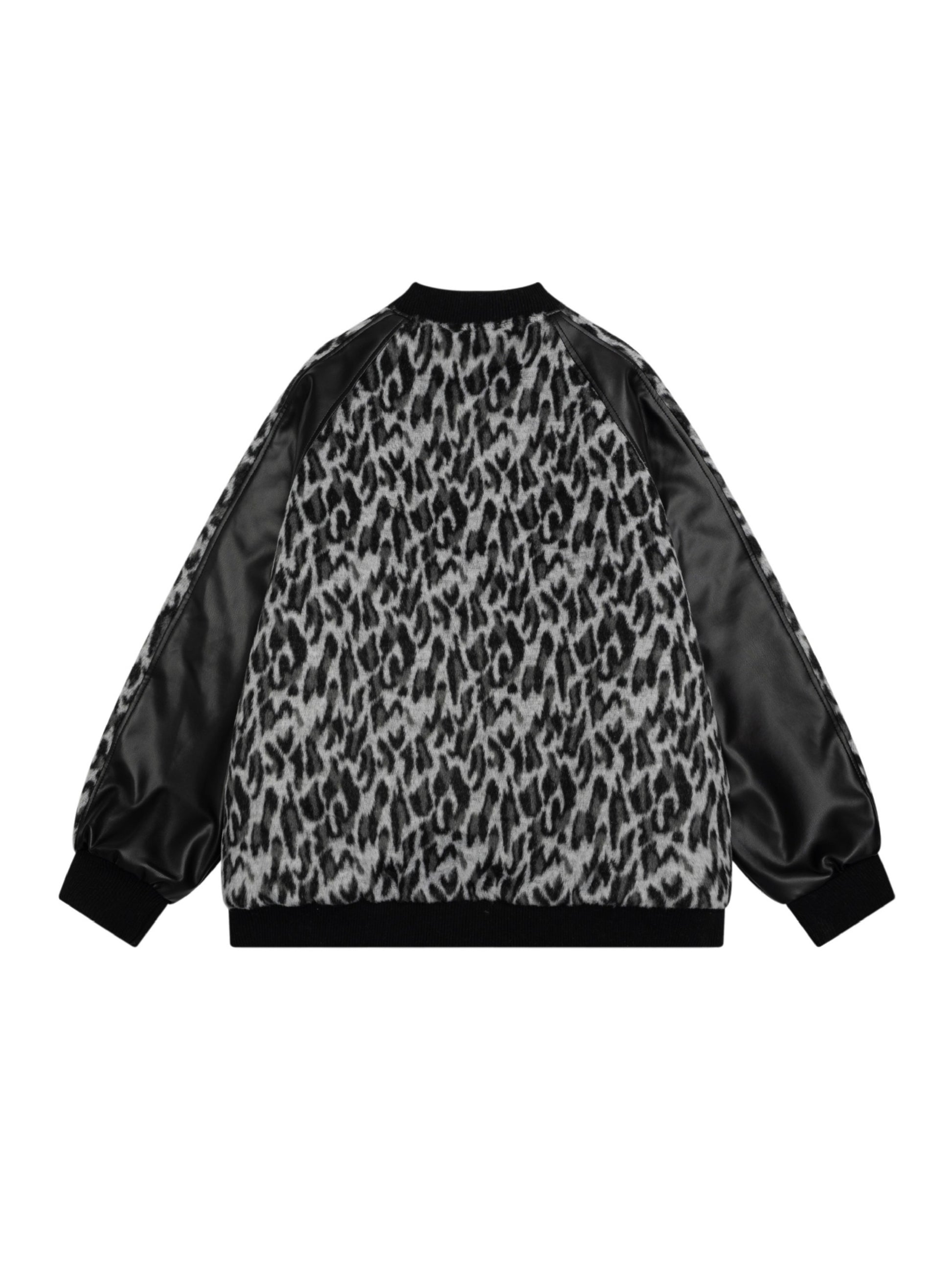 Retro Leopard Print PU Leather Baseball Jacket
