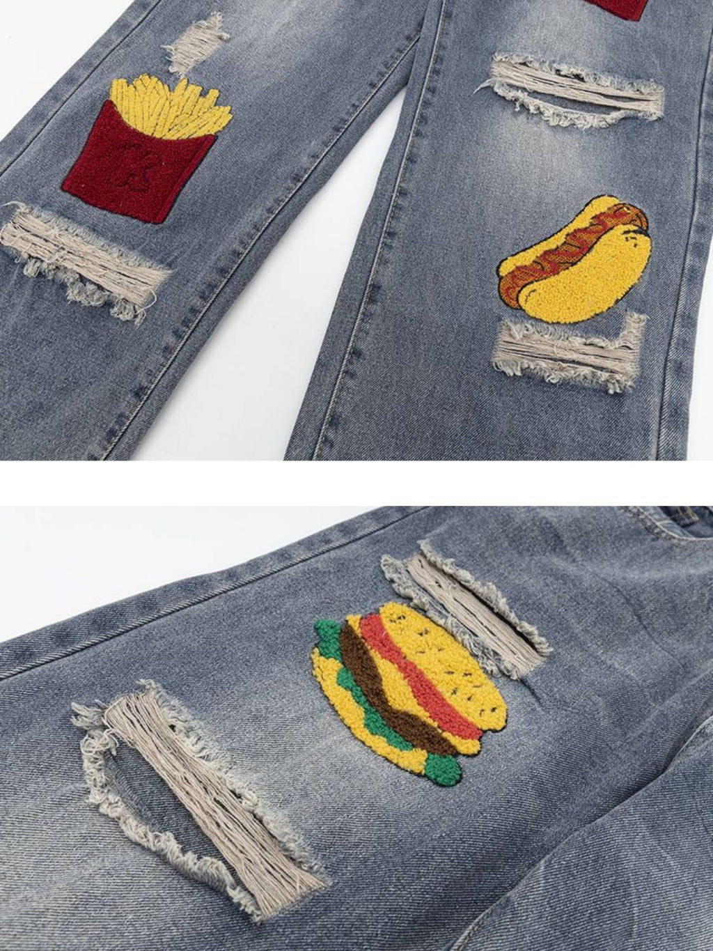 Hamburger French Fries Ripped Jeans