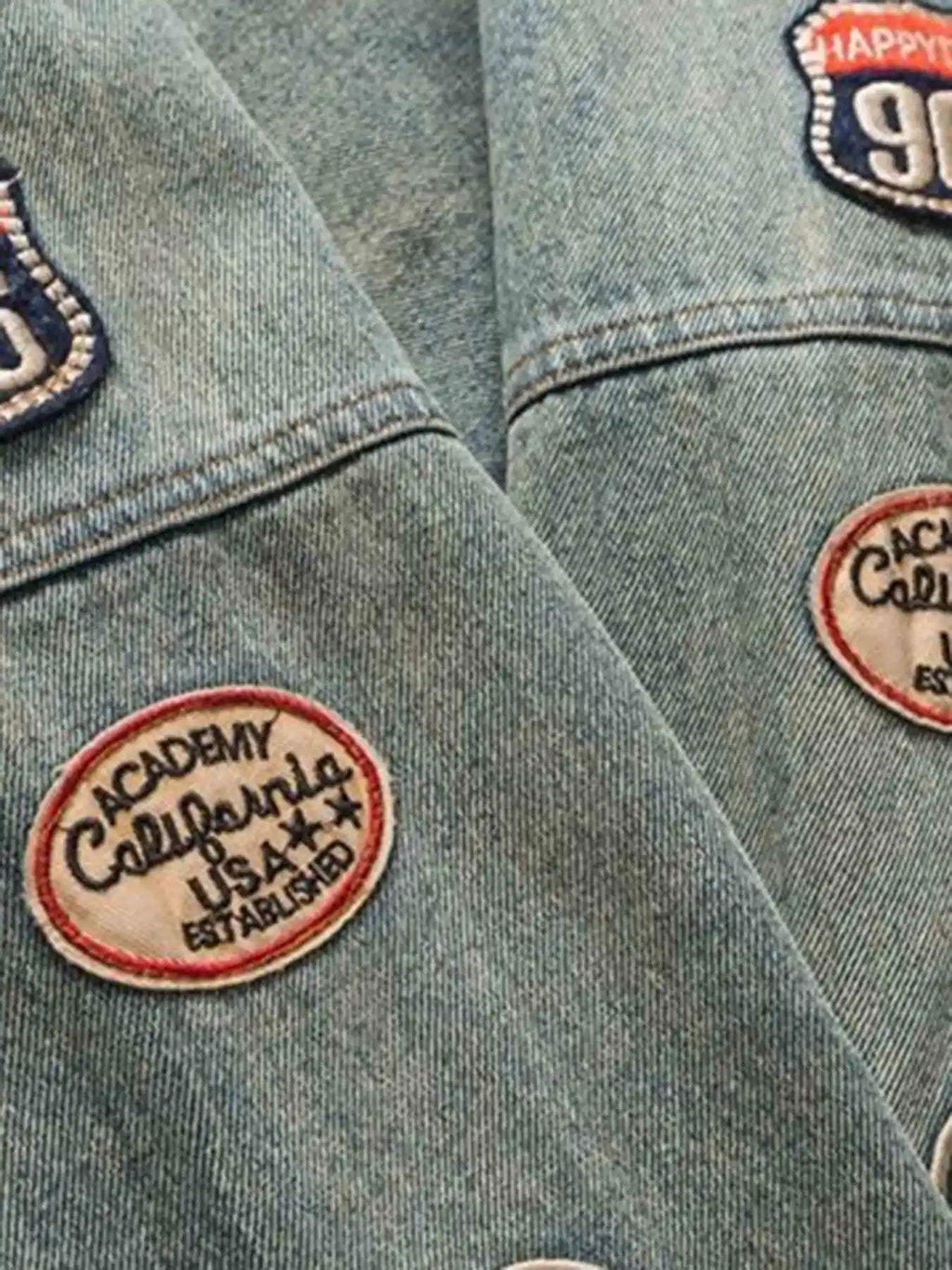 Disguisen Hip-hop Badge Embroidered Do-over Denim Jacket