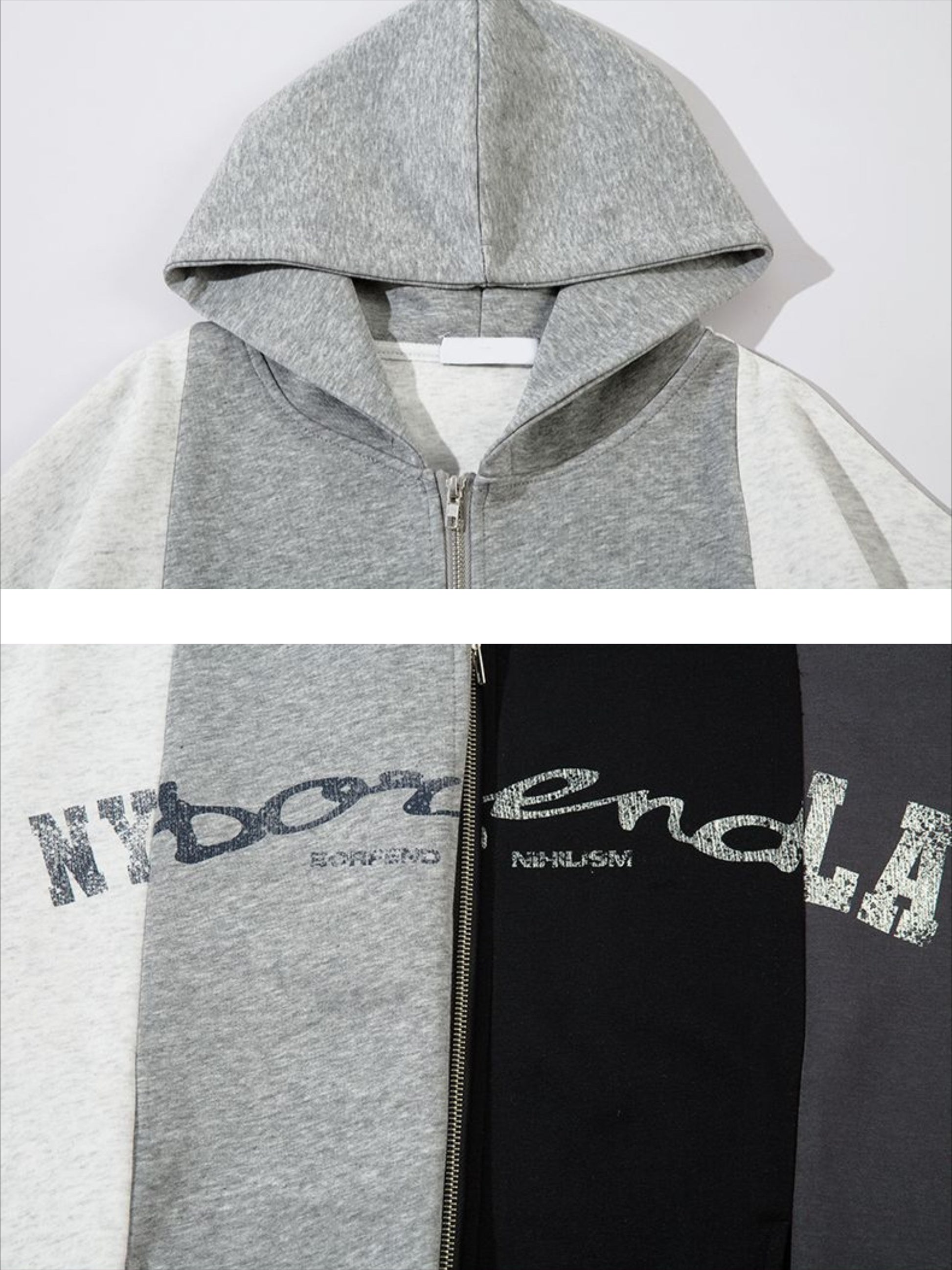 Academic Style Assembled Color Blocking Hoodie