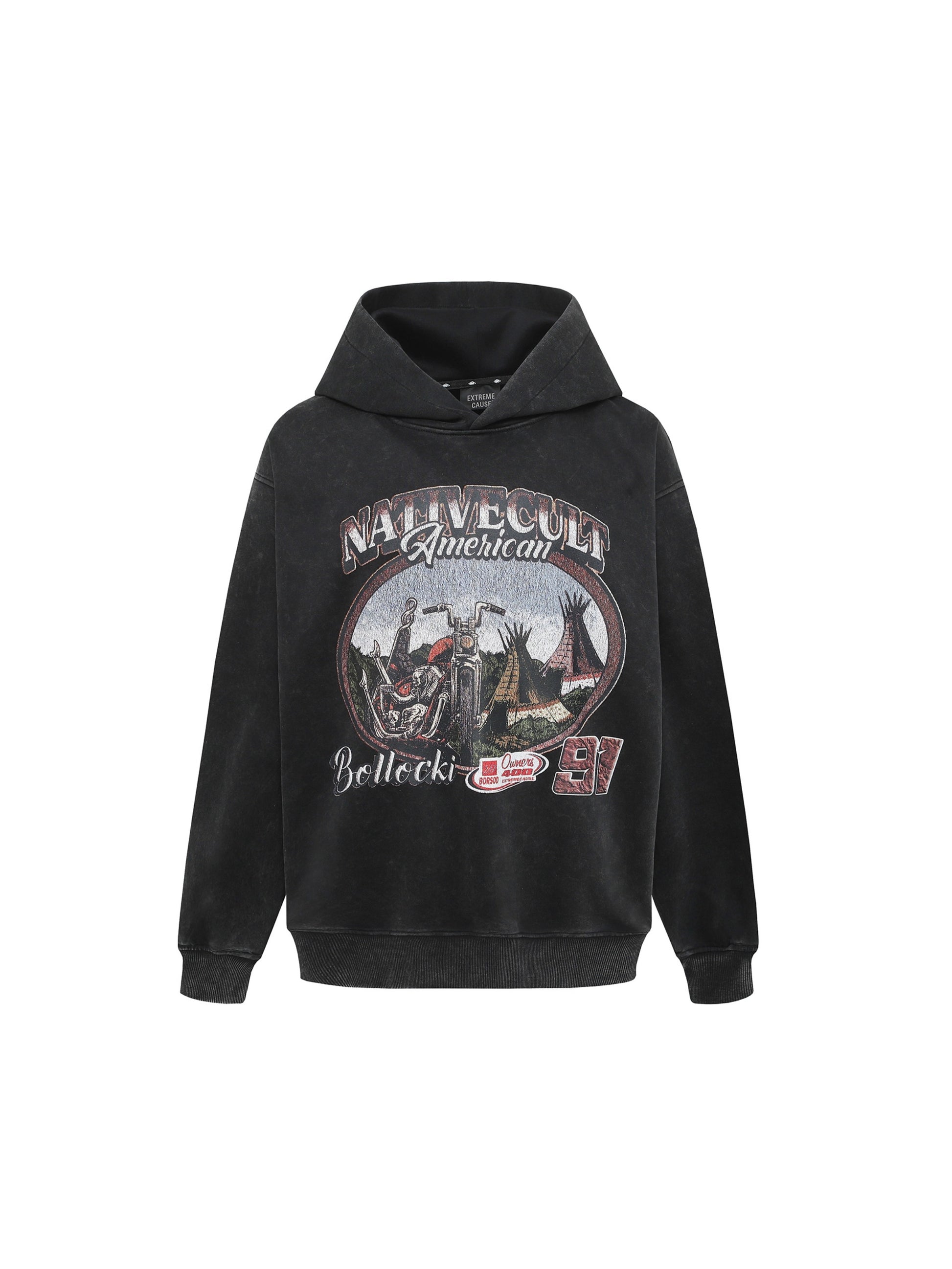 Vintage Washed Worn Loose Print Hoodie