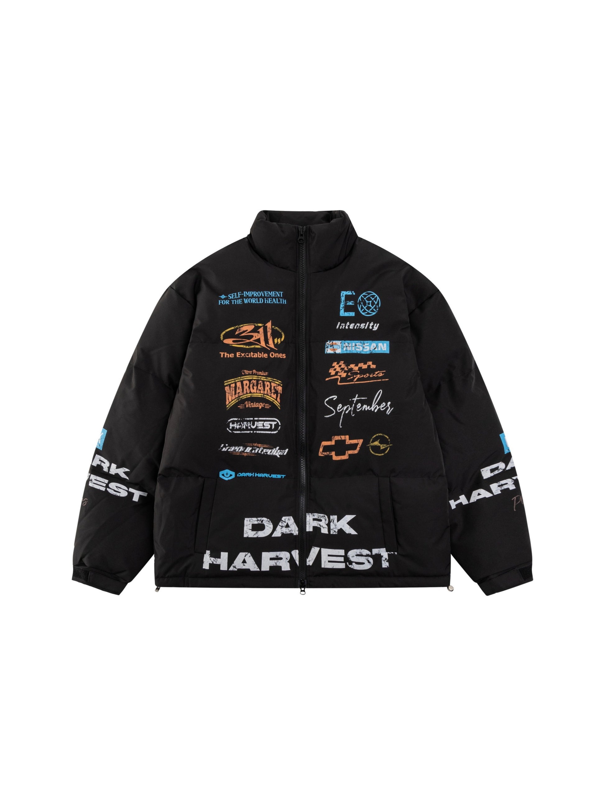 Retro Racing Print Stand Collar Coat