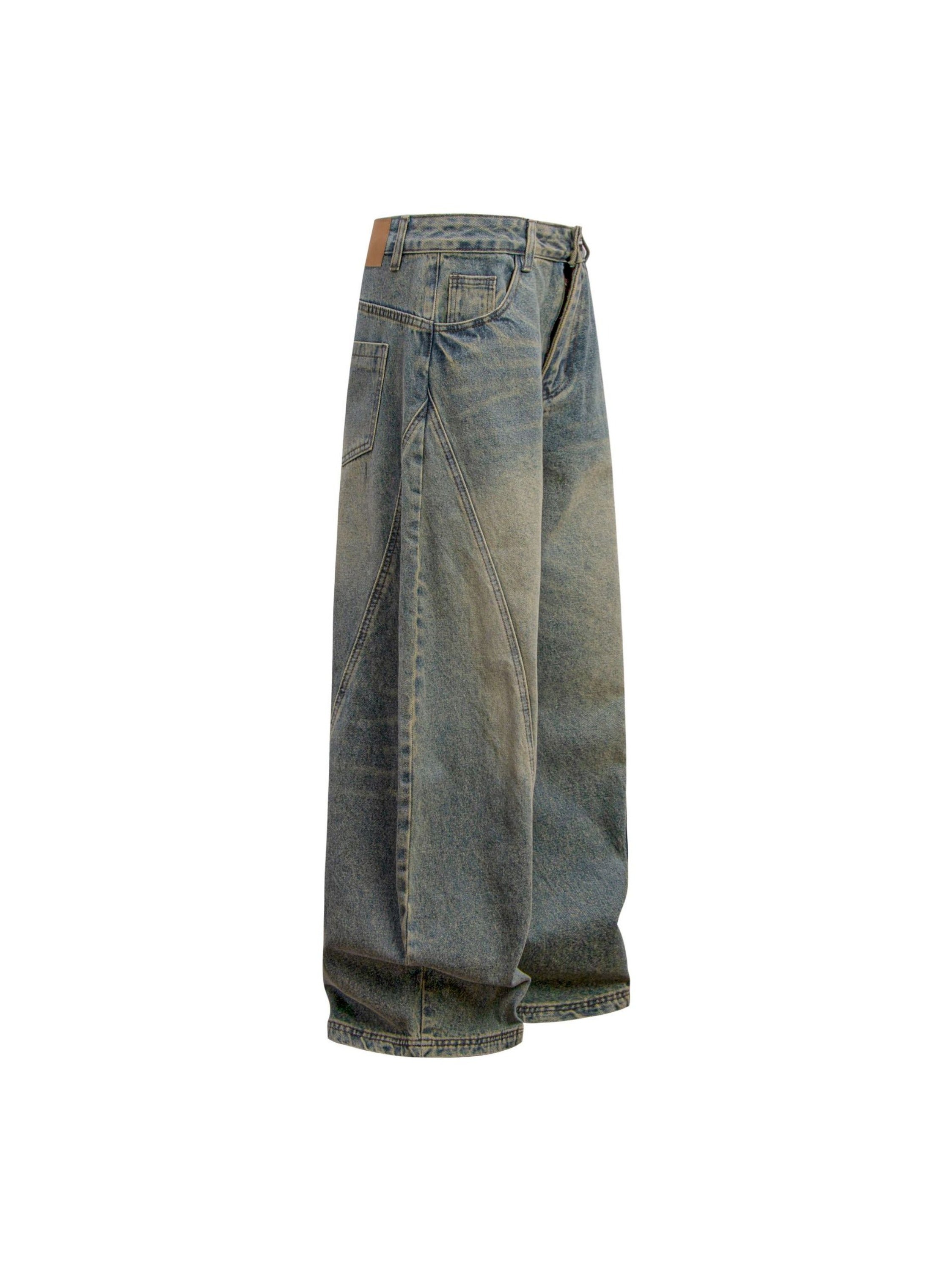 Washed Curved Splicing Jeans