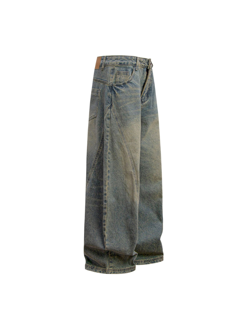 Washed Curved Splicing Jeans