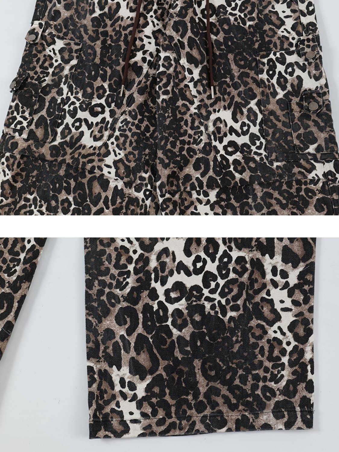 Leopard Print Pleated Drawstring Pants