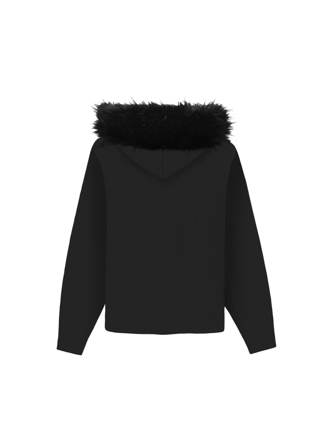 High Street Detachable Fur Collar Half-zipped Sweater