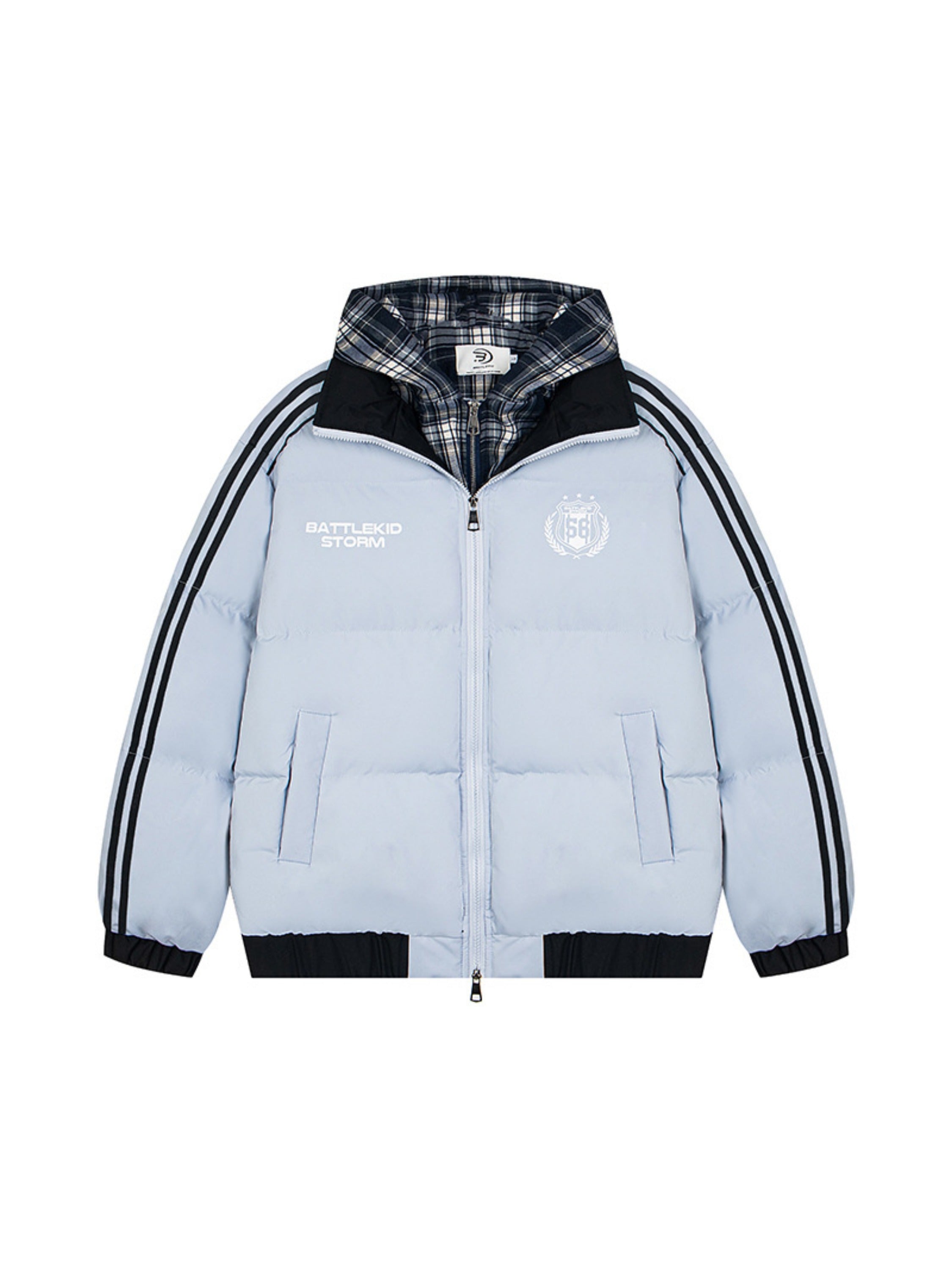 Retro Fake Two-piece Hooded Plaid Jacket