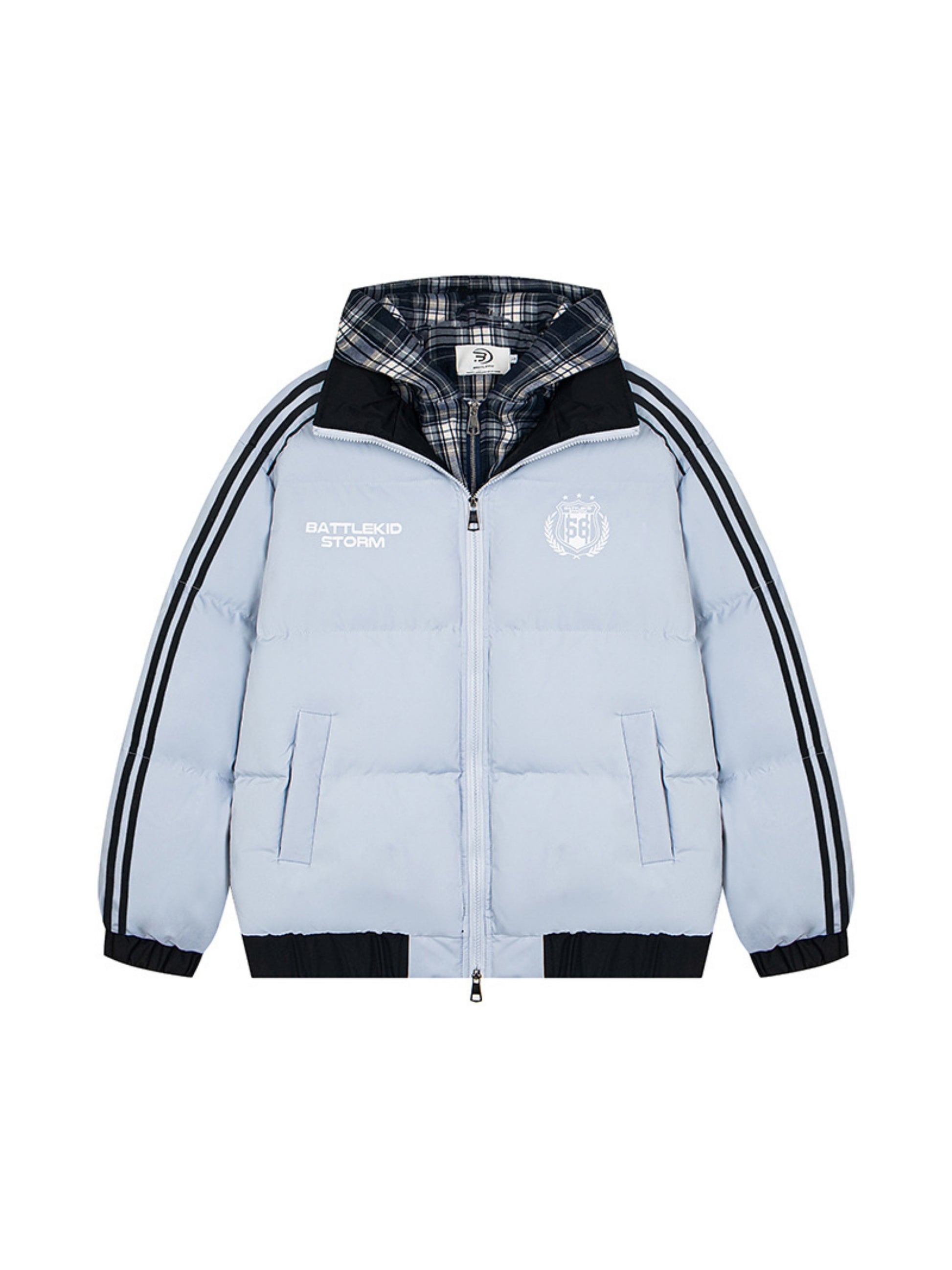 Retro Fake Two-piece Hooded Plaid Jacket