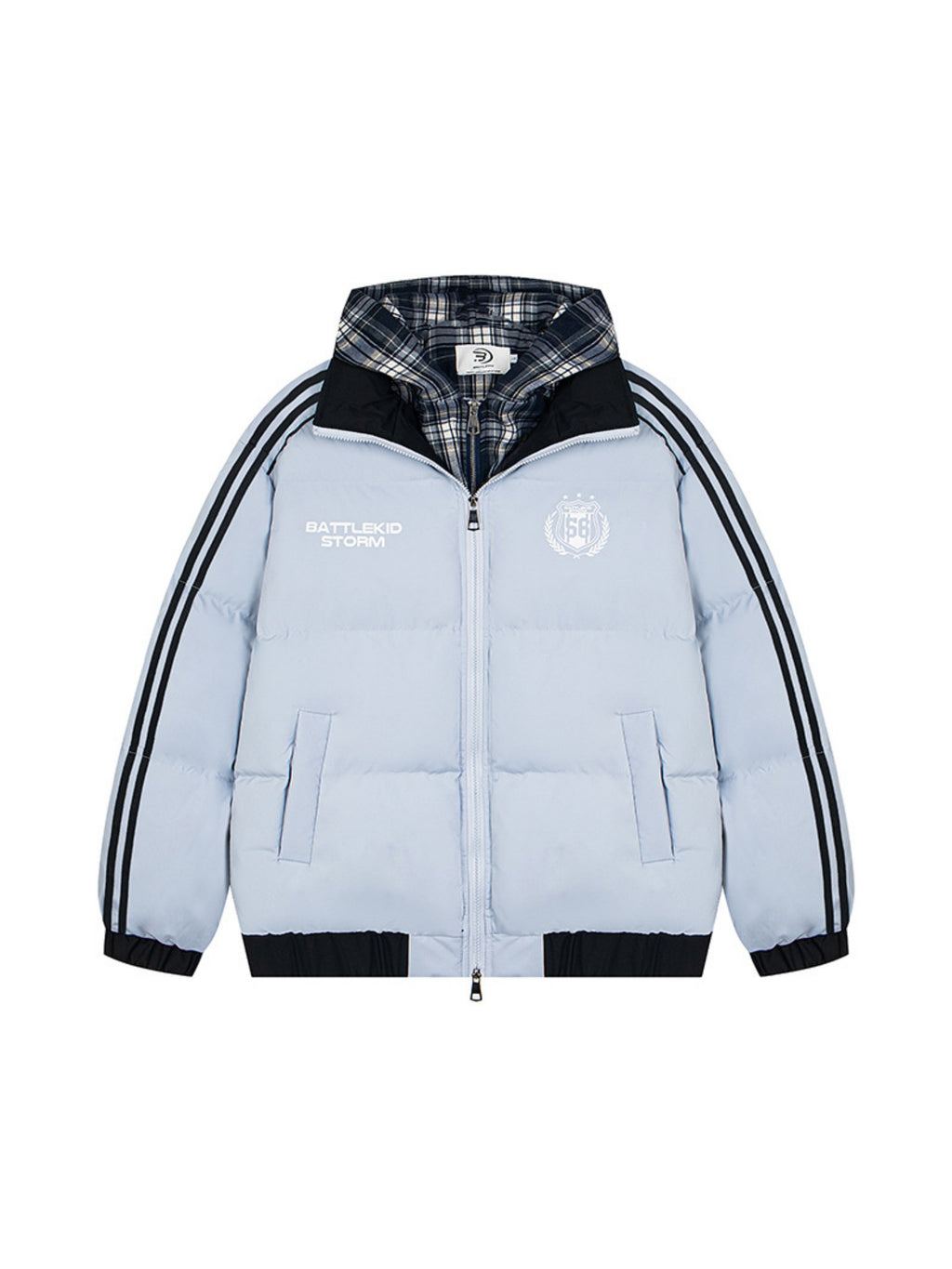 Retro Fake Two-piece Hooded Plaid Jacket