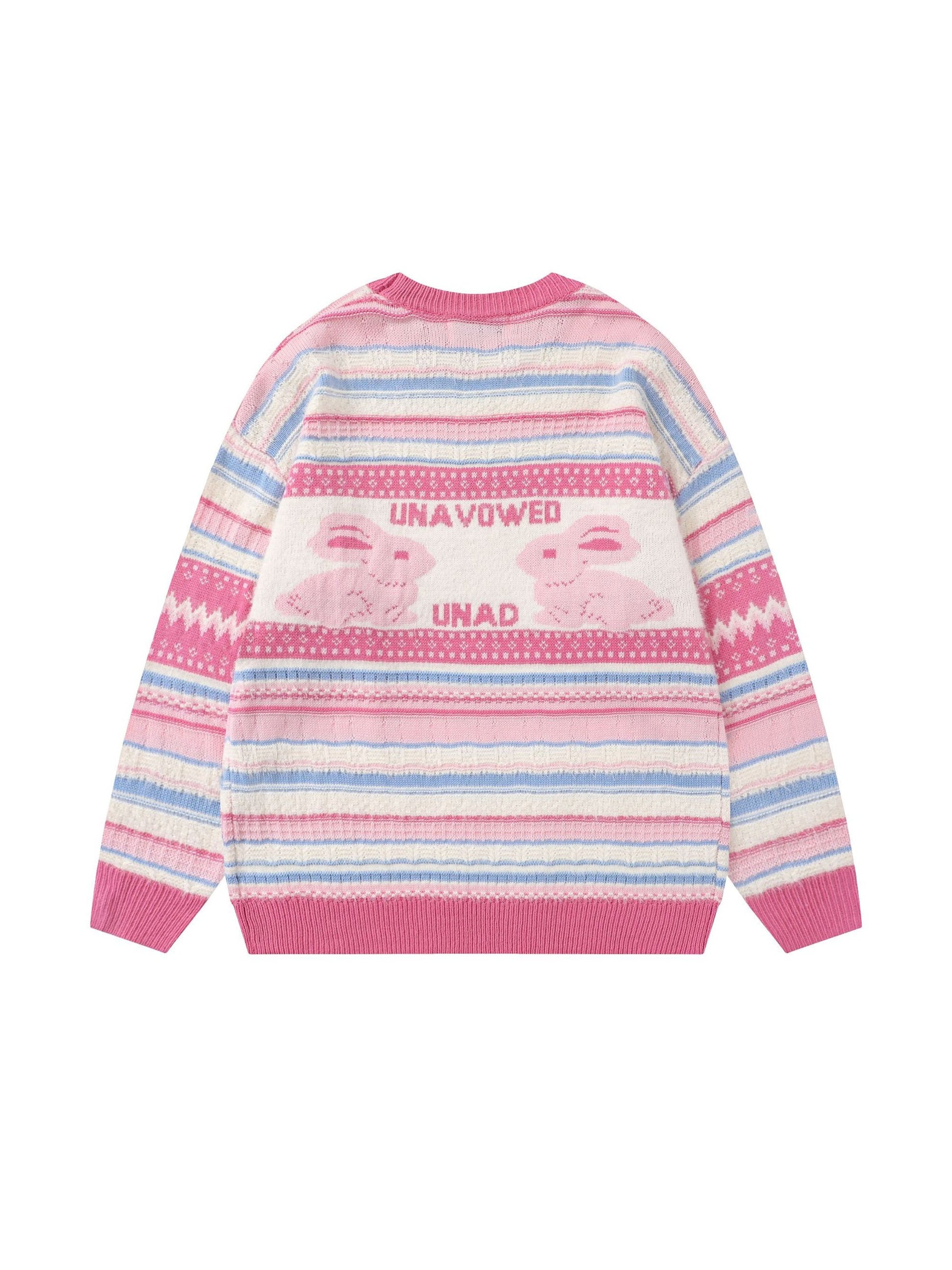 Rabbit Jacquard Bow Decorative Stripes Sweater