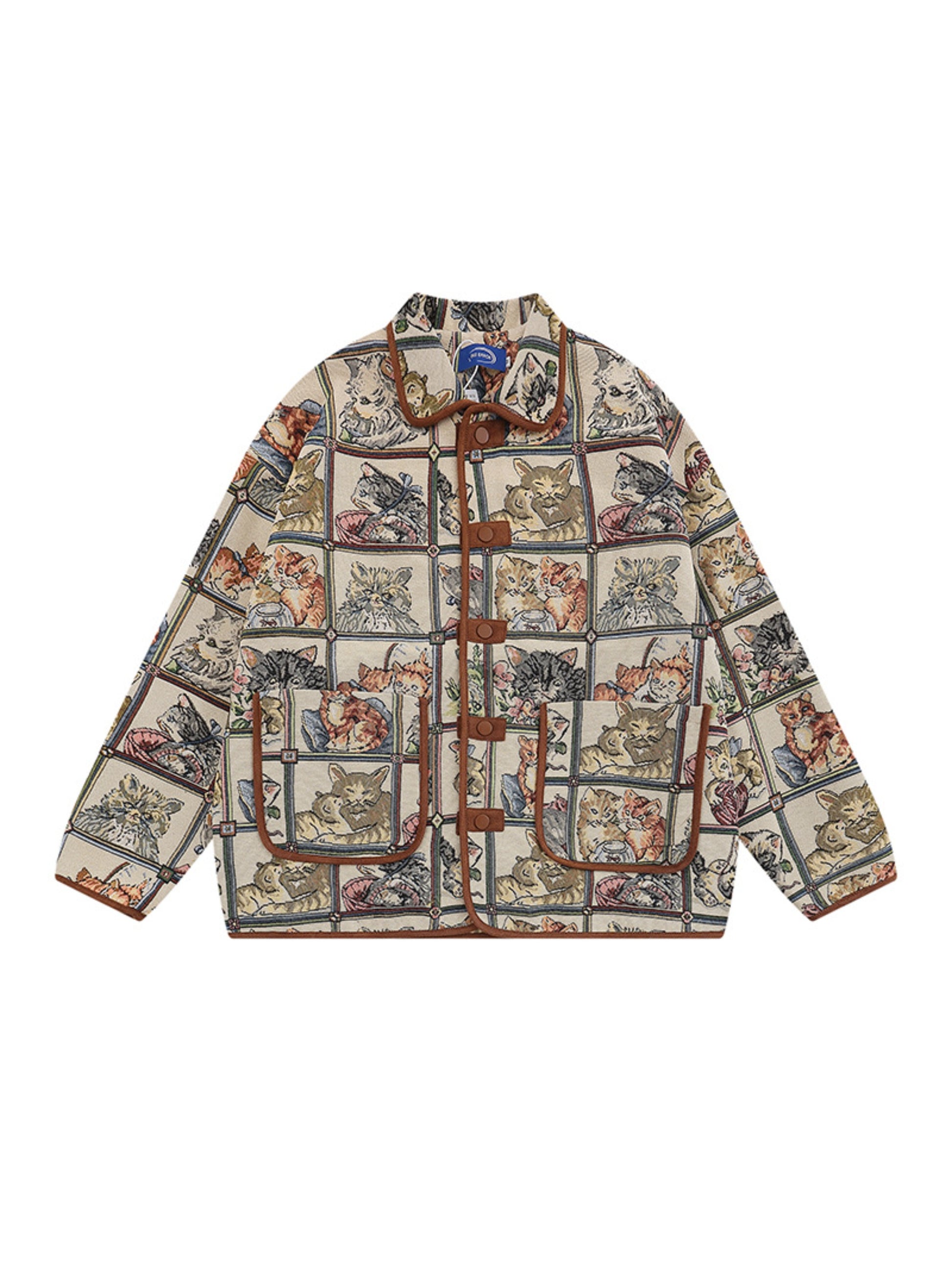 Vintage Cat Allover Jacquard Breasted Jacket