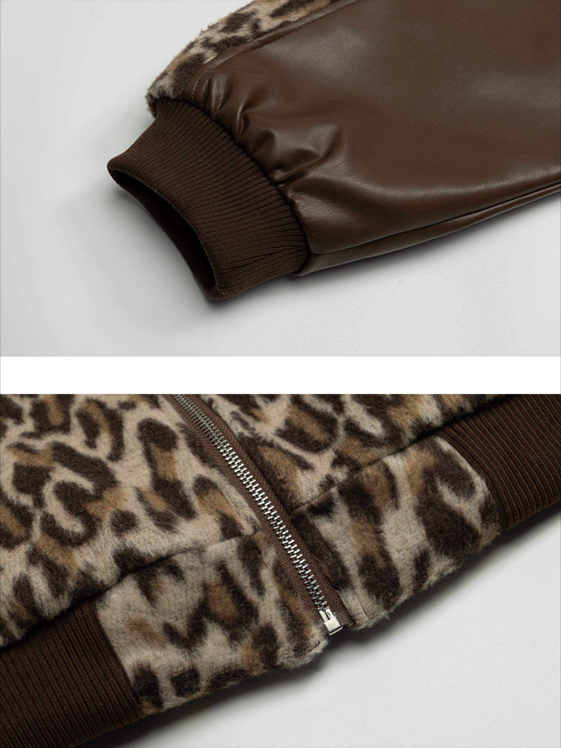 Retro Leopard Print PU Leather Baseball Jacket
