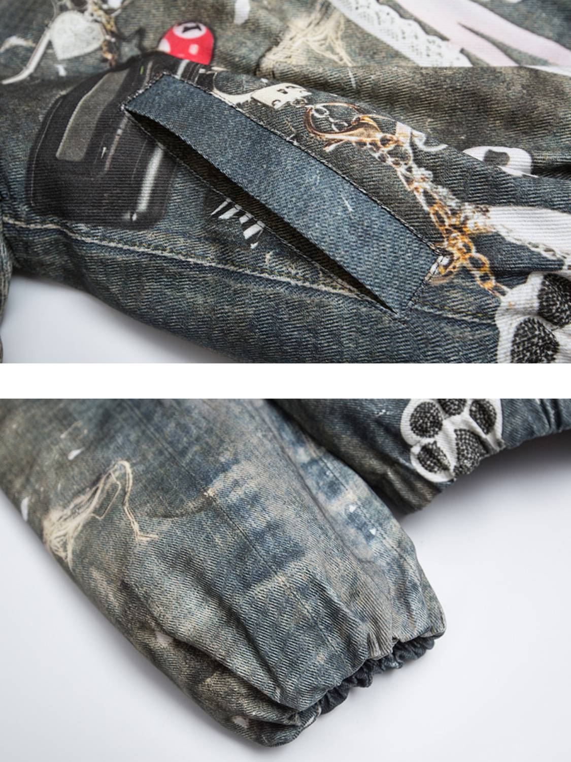 Distressed 3D Digital Print Denim Jacket