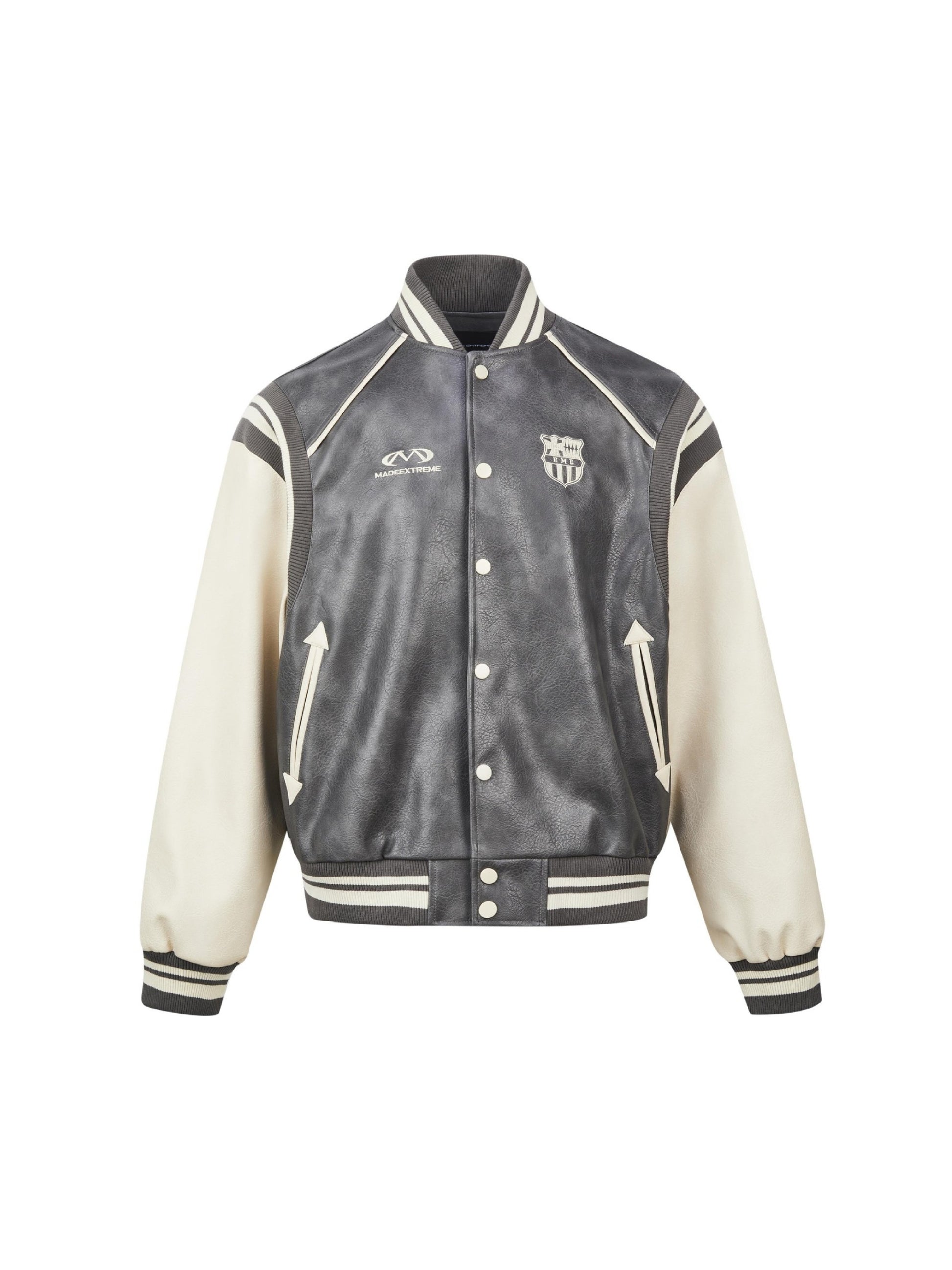 Retro Badge Stitching PU Baseball Jacket