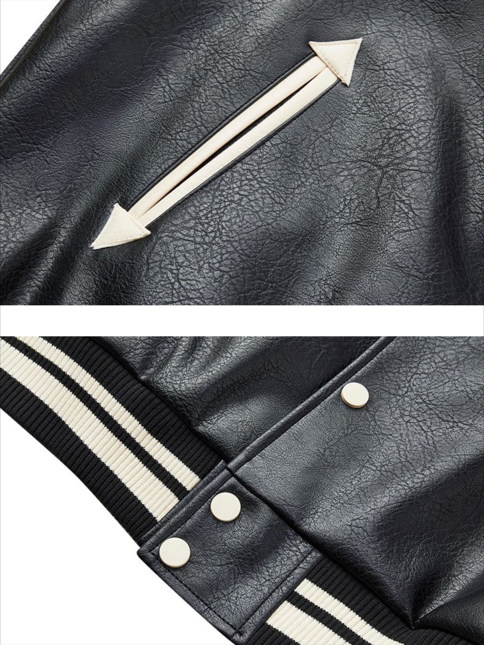 Retro Badge Stitching PU Baseball Jacket