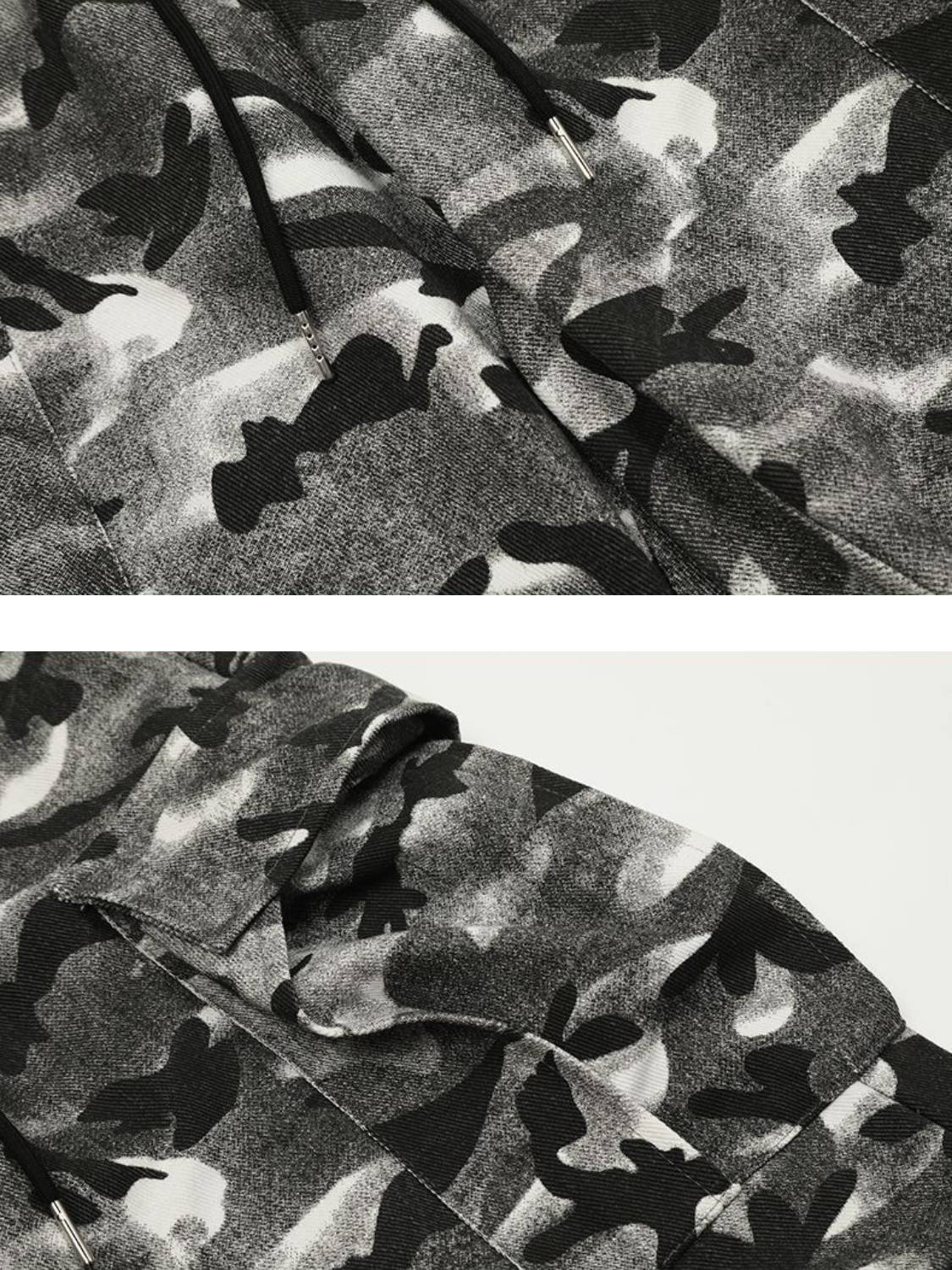 Fake Two-piece Camouflage Drawstring Cargo Pants