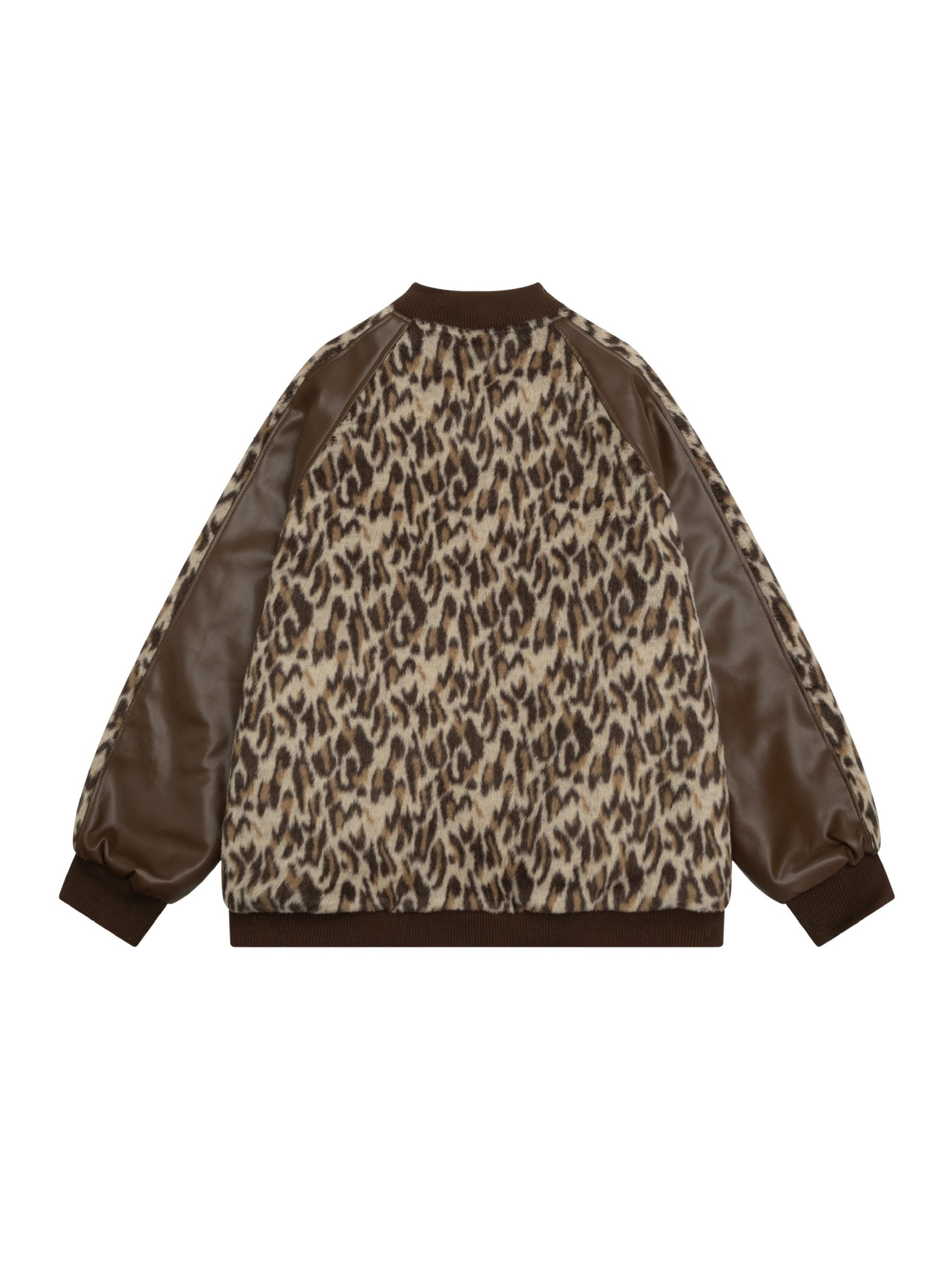 Retro Leopard Print PU Leather Baseball Jacket
