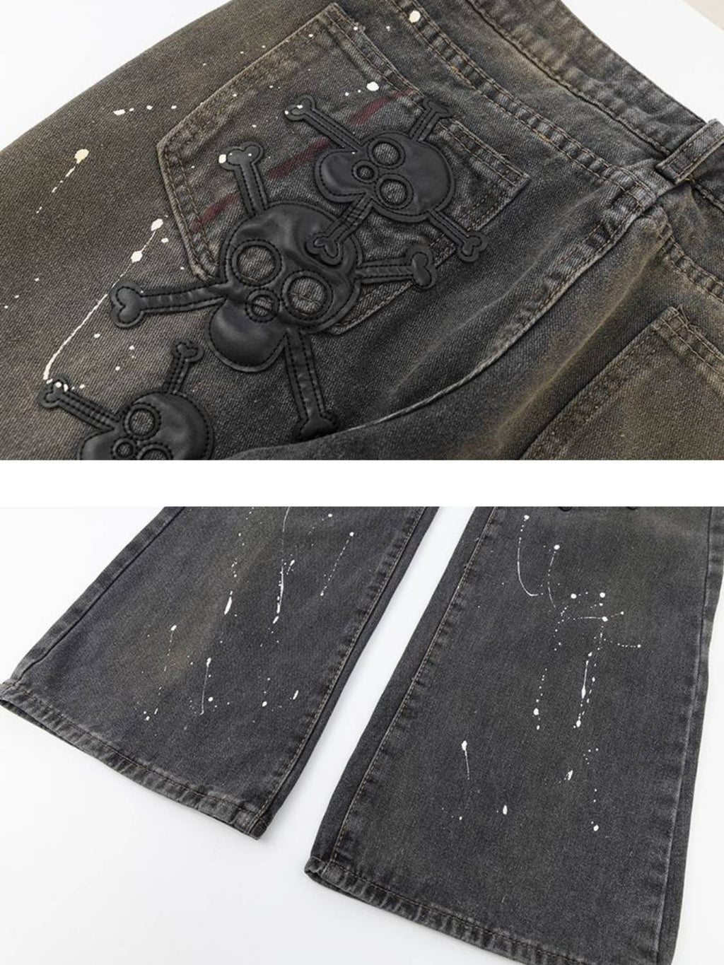 Vintage Skull Embroidery Ink Jeans