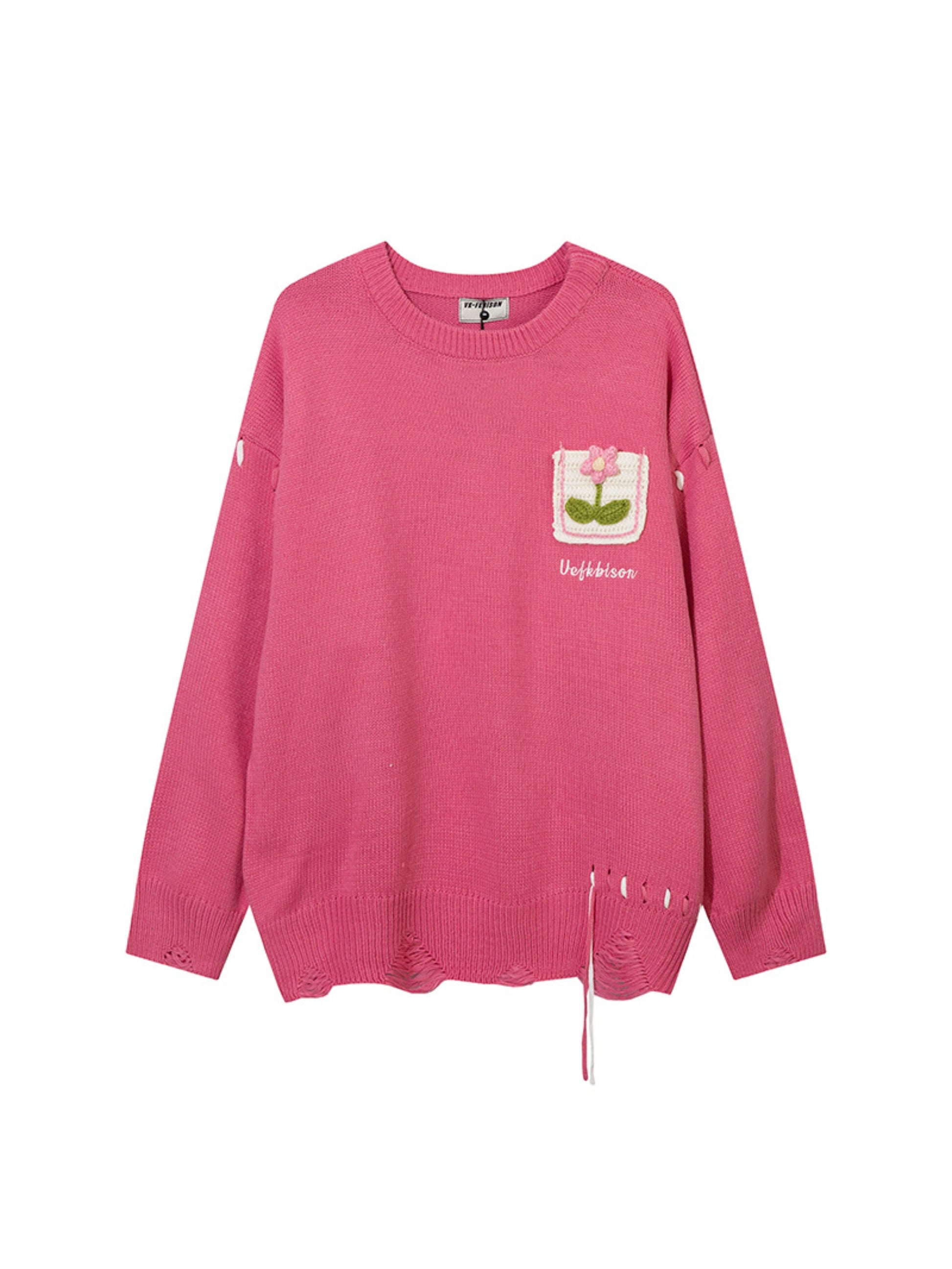 Floral Embroidered Crew Neck Sweater