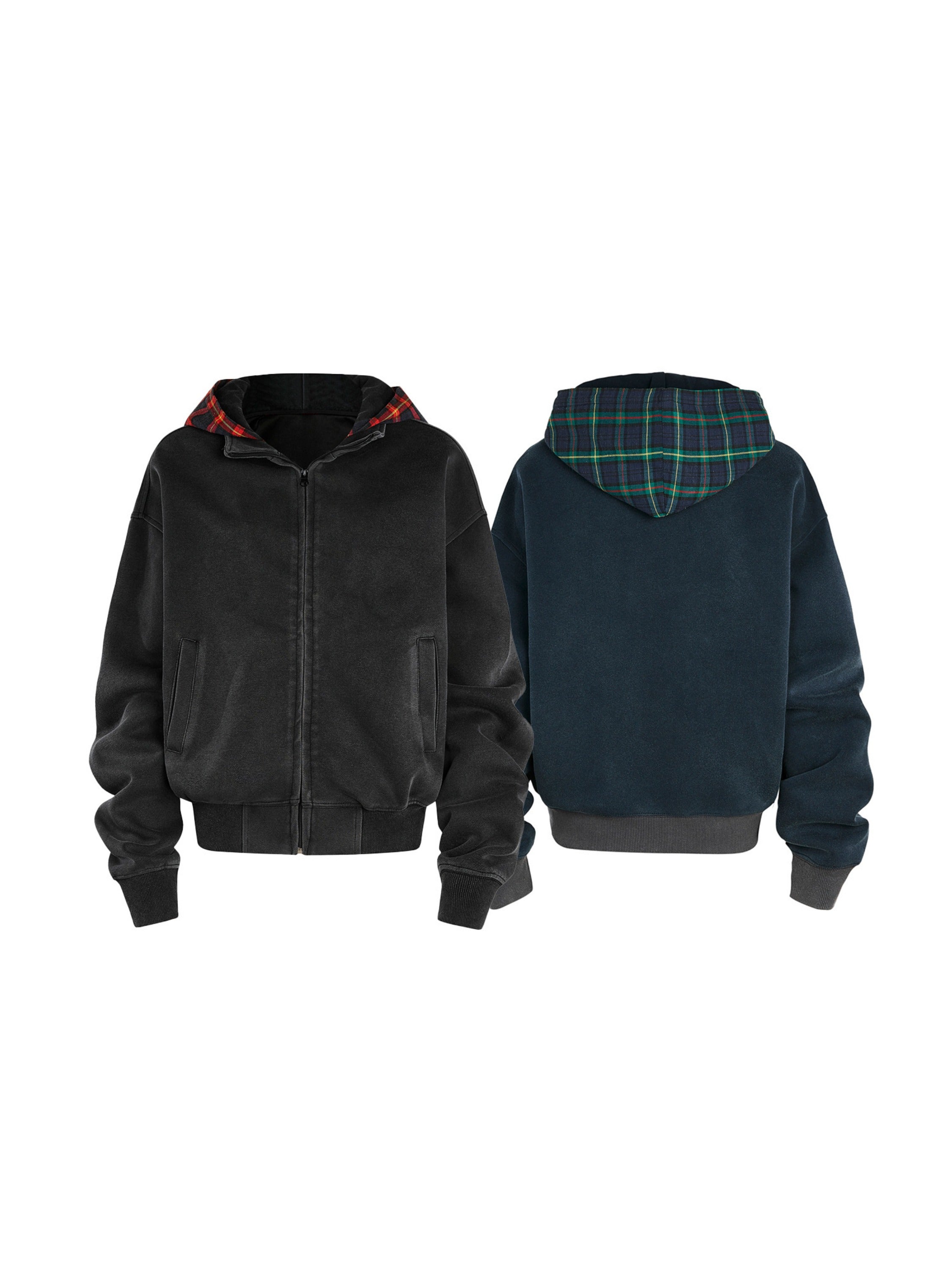 Spliced Plaid Fake Two-piece Hoodie