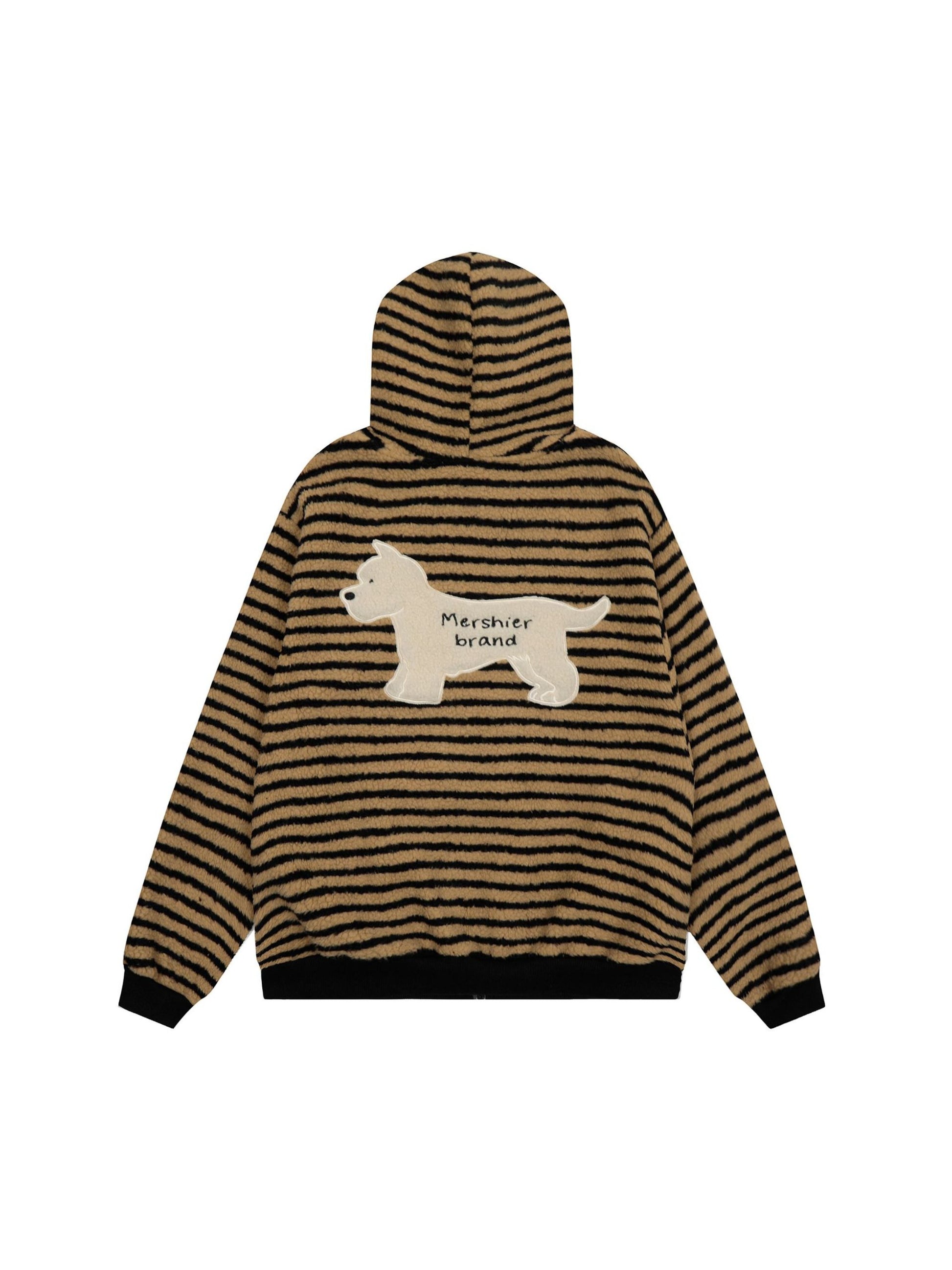 Puppy Patch Embroidered Striped Zip-Up Hoodie