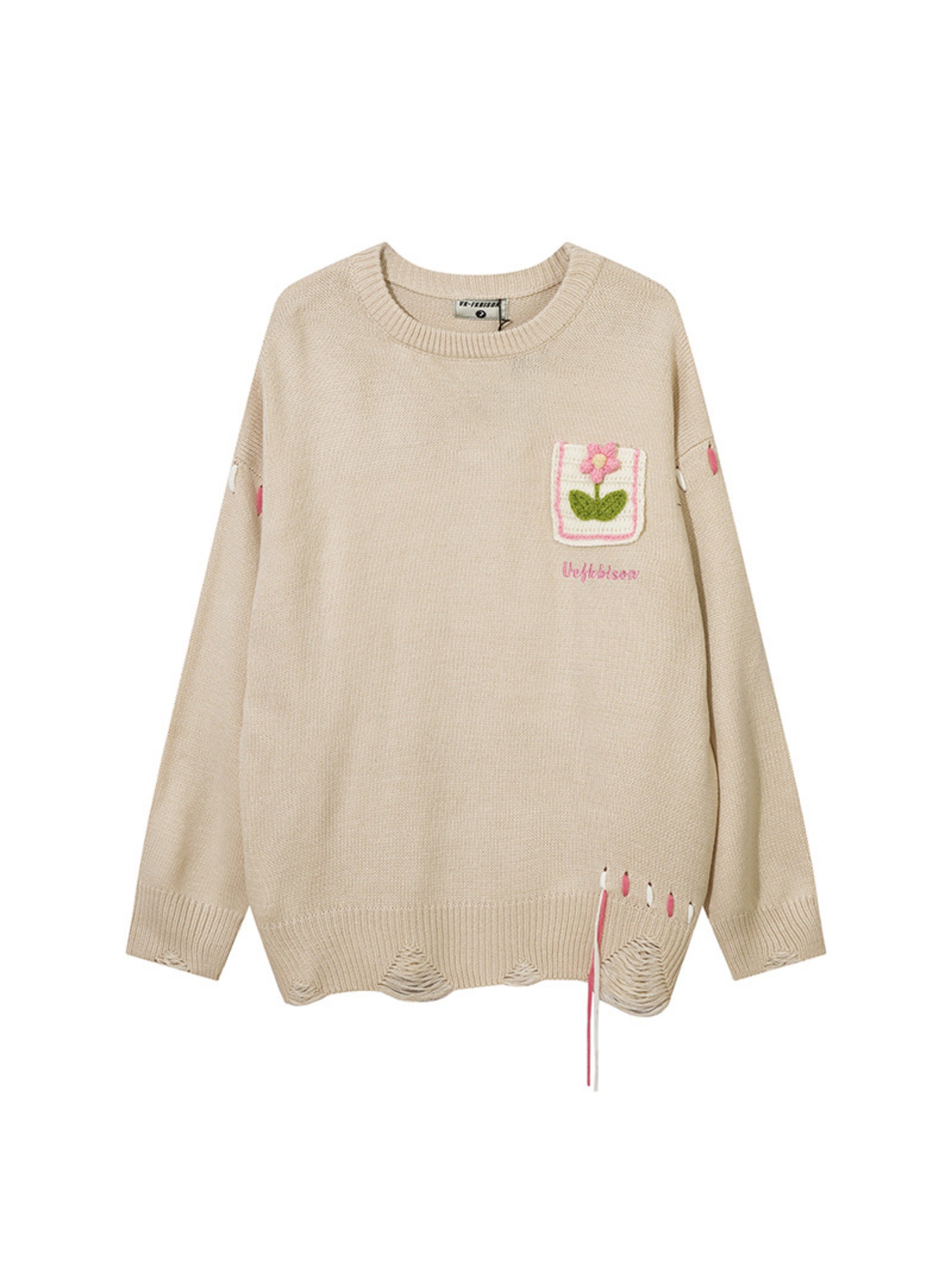 Floral Embroidered Crew Neck Sweater