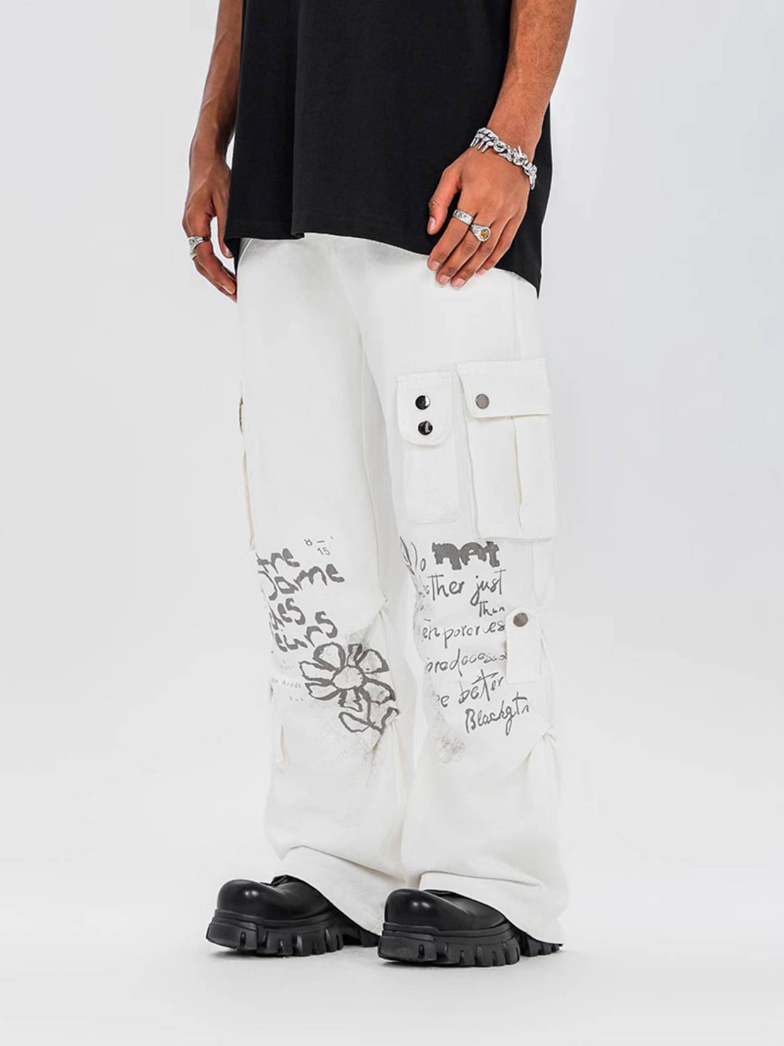 Vintage Water-Slurry Print Cargo Pants