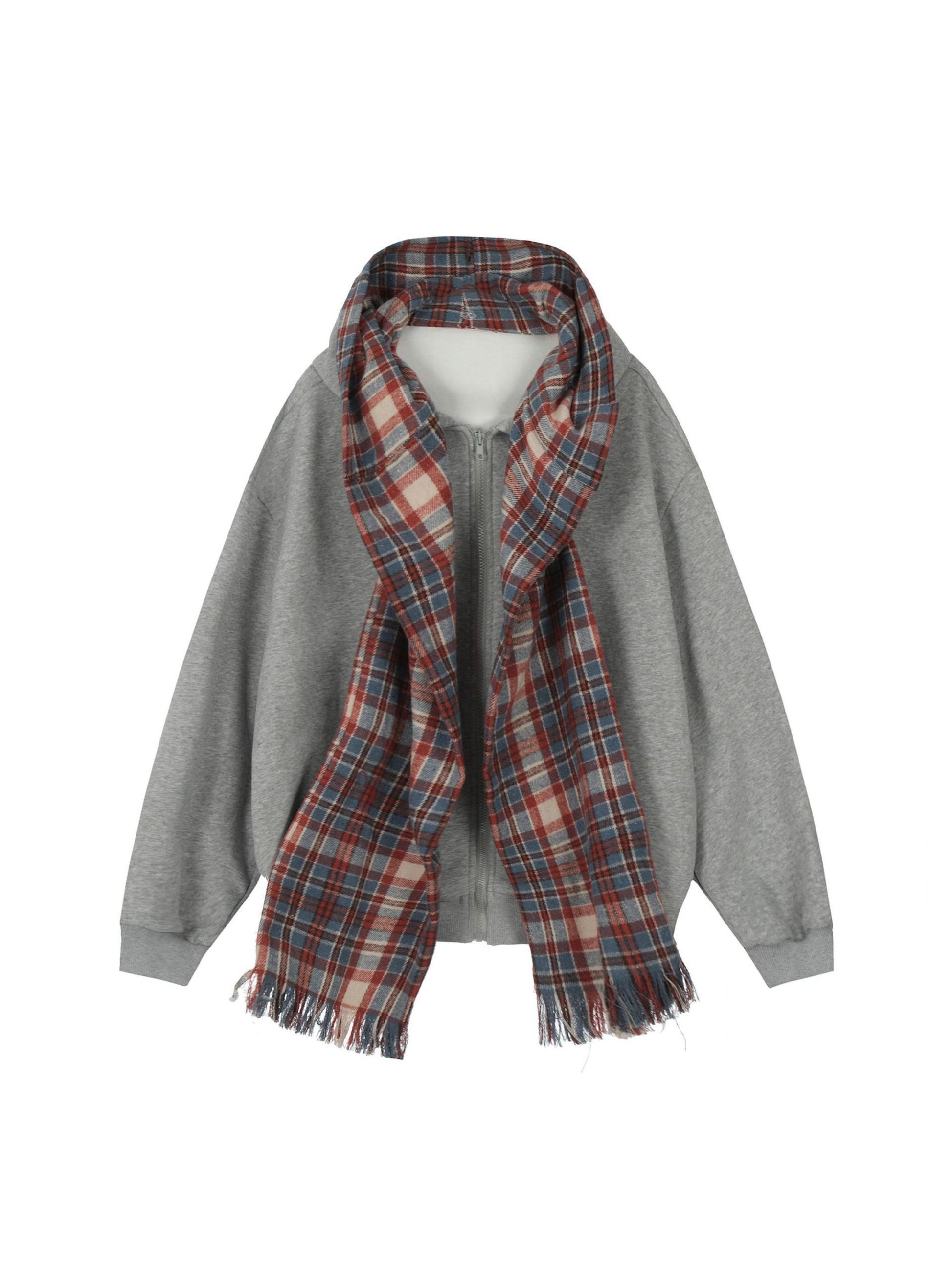 Fake Two Piece Plaid Scarf Hoodie