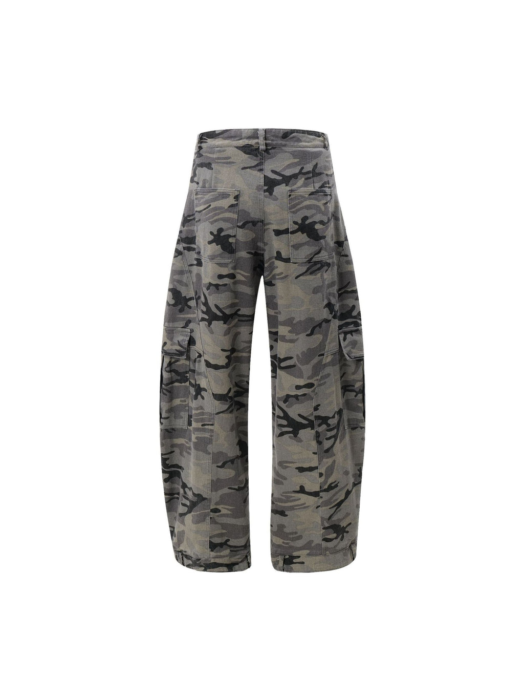 Curved Leg Paneled Camouflage Cargo Pants