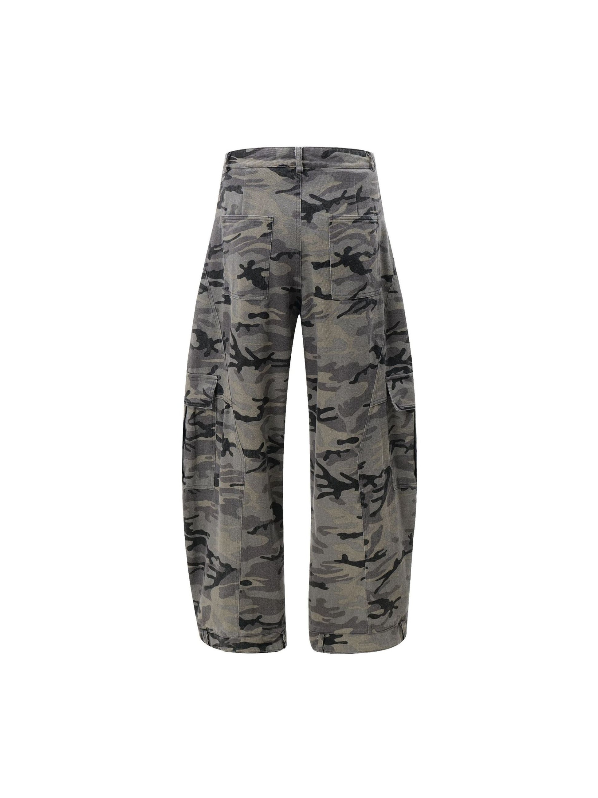 Curved Leg Paneled Camouflage Cargo Pants
