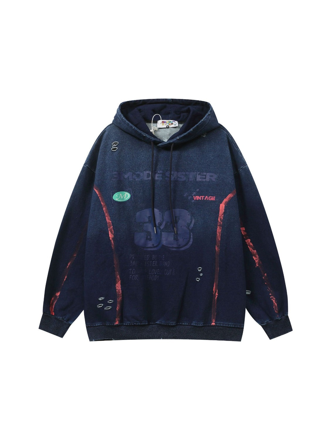 Vintage Print hole Academic Style Hoodie