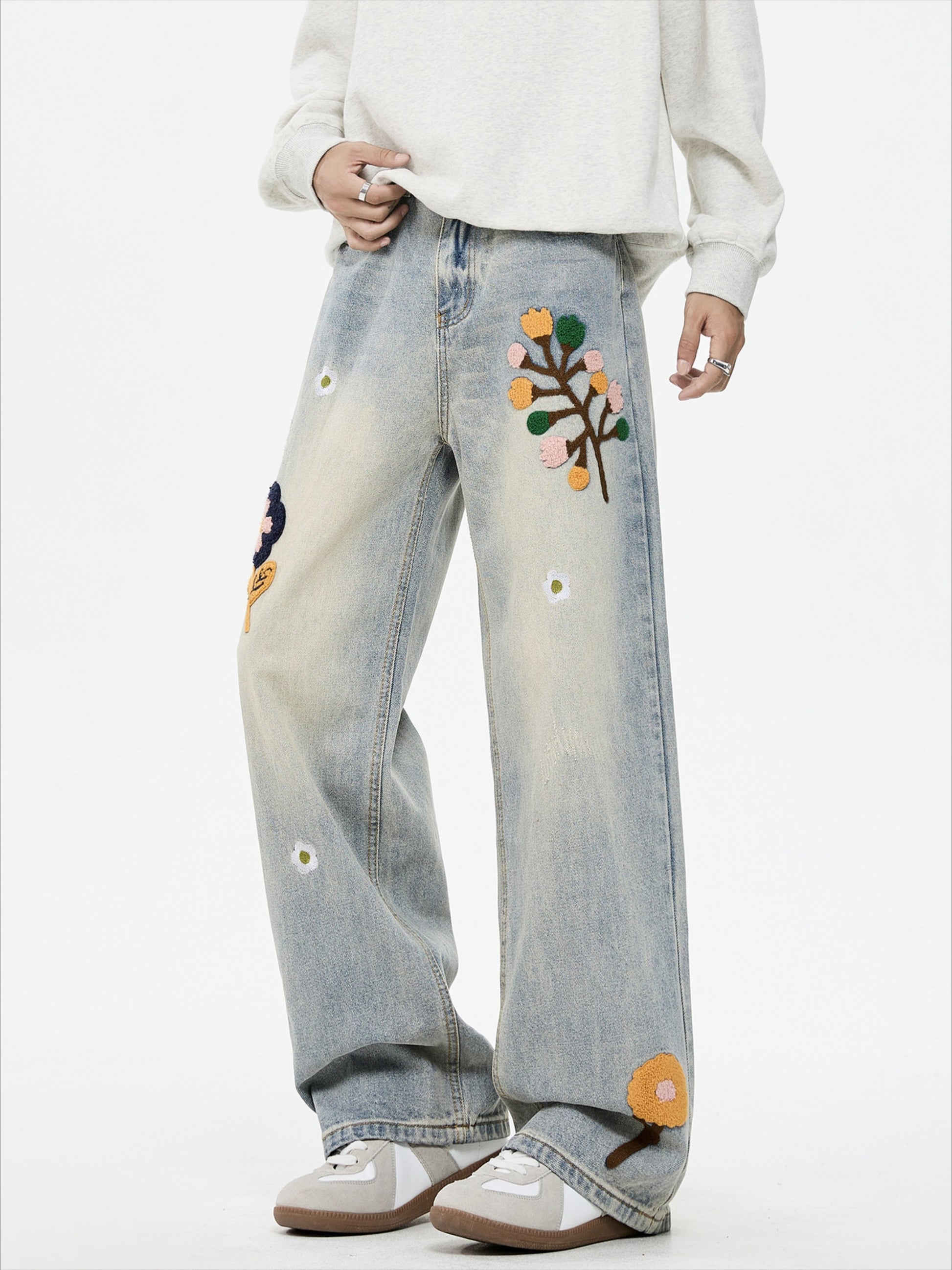 Vintage Floral Towel Embroidered Jeans