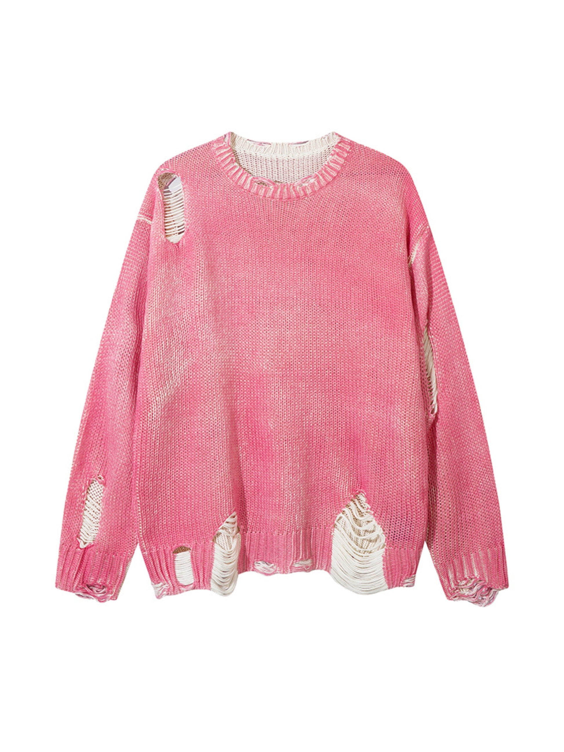 Irregular Ripped Round Neck Sweater