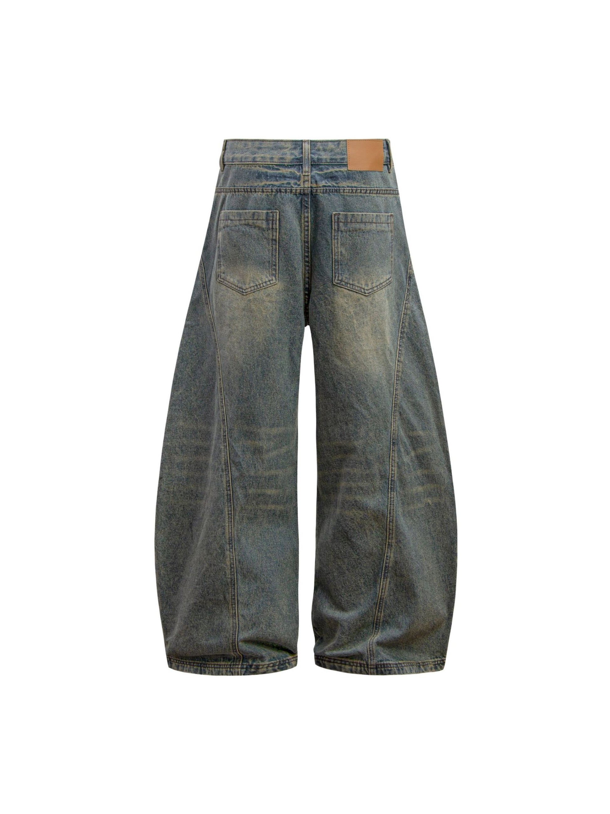 Washed Curved Splicing Jeans